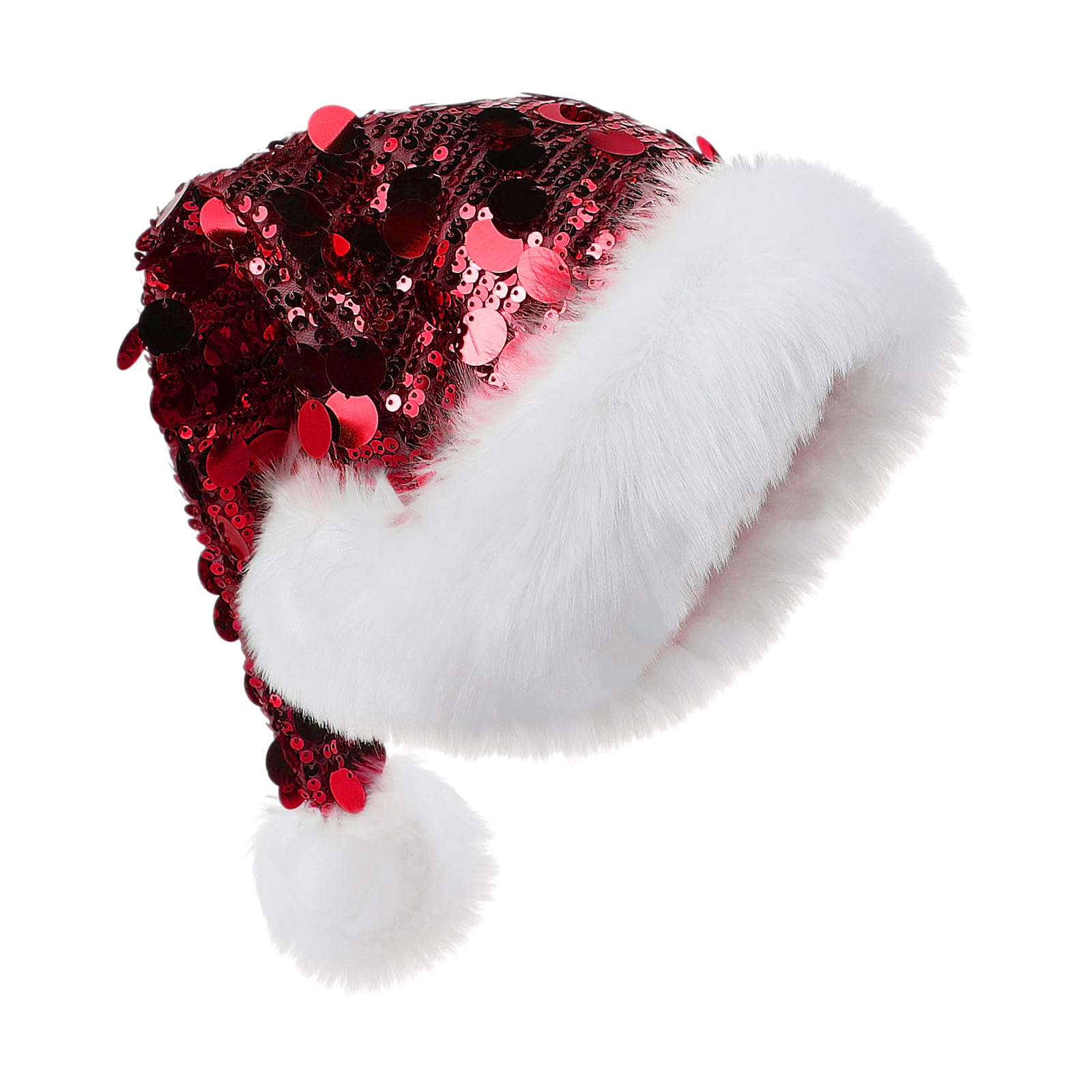 RUIXIA Adults Sparkly Sequins Santa Hat Plush Faux Fur Brim Glittery Party Hat for Xmas Festive Holiday Party Costume Supplies - Image 3