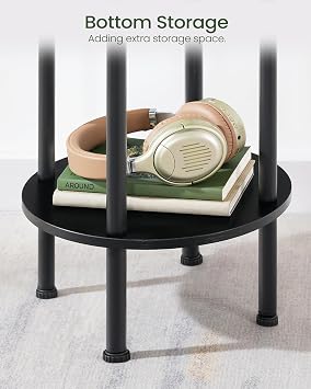 CHOEZON Round Side Table, 2-Tier End Table, Small Round Nightstand with Sturdy Metal Tube, Industrial Circular Coffee Table, for Living Room, Bedroom, Black TBZ01BB