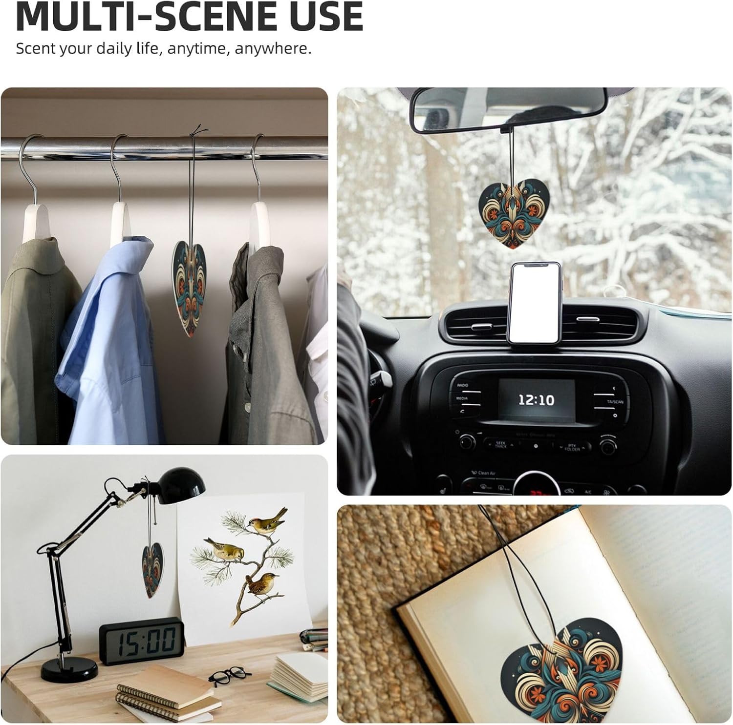 Car Air Freshener 24 PCS Modern Triple Hanging Car Air Fresheners Auto Interior Decor Card Freshener Strong Scented Card Lavender Cars Scents for Office Bedroom Close Drawer Heart Shape