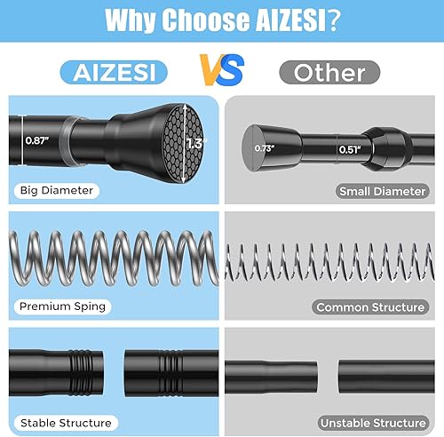 Miniatura 9 de 2 unidades de varillas de tensión negras para ventanas de 28 a 48 pulgadas, barra de cortina ajustable de 78" de diámetro, varilla de tensión de