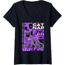 Womens Poppy Playtime Cat Nap Get Some Rest Multiple Pose V-Neck T-Shirt