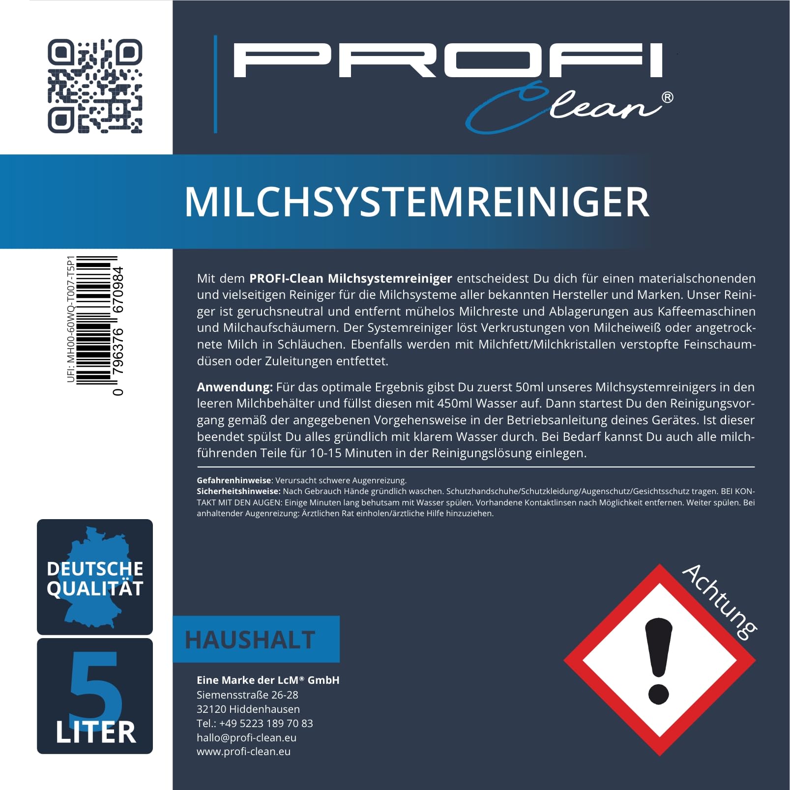 PROFI-Clean Milchsystemreiniger für alle bekannten Hersteller | Reiniger für Milchaufschäumer für Kaffeemaschinen und Kaffeevollautomaten (5 Liter)