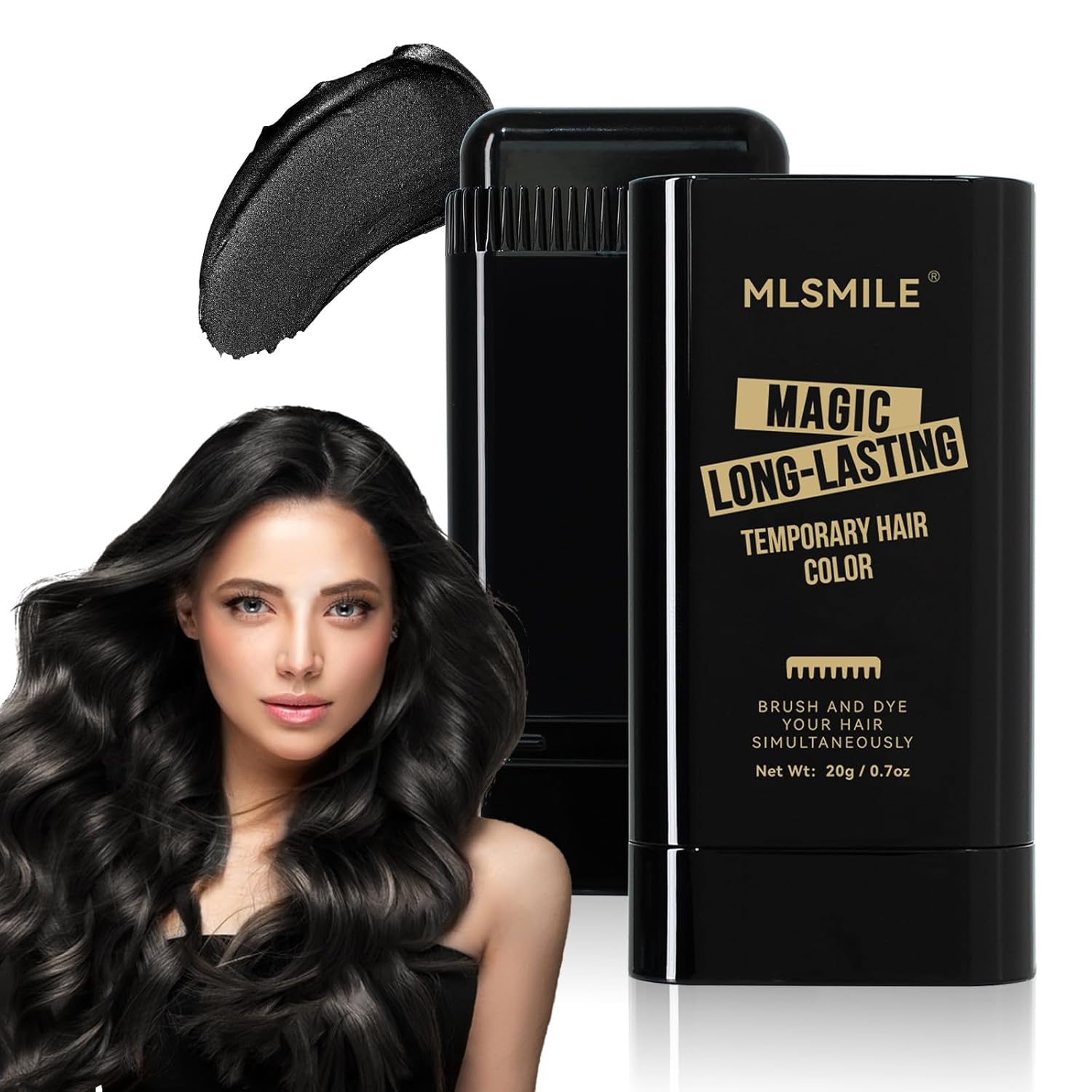 Matita colorante per capelli, sicura e confortevole, impermeabile e resistente al sudore, colore nero, penna di correzione del colore 2 in 1 con pettine per la copertura di capelli grigi e