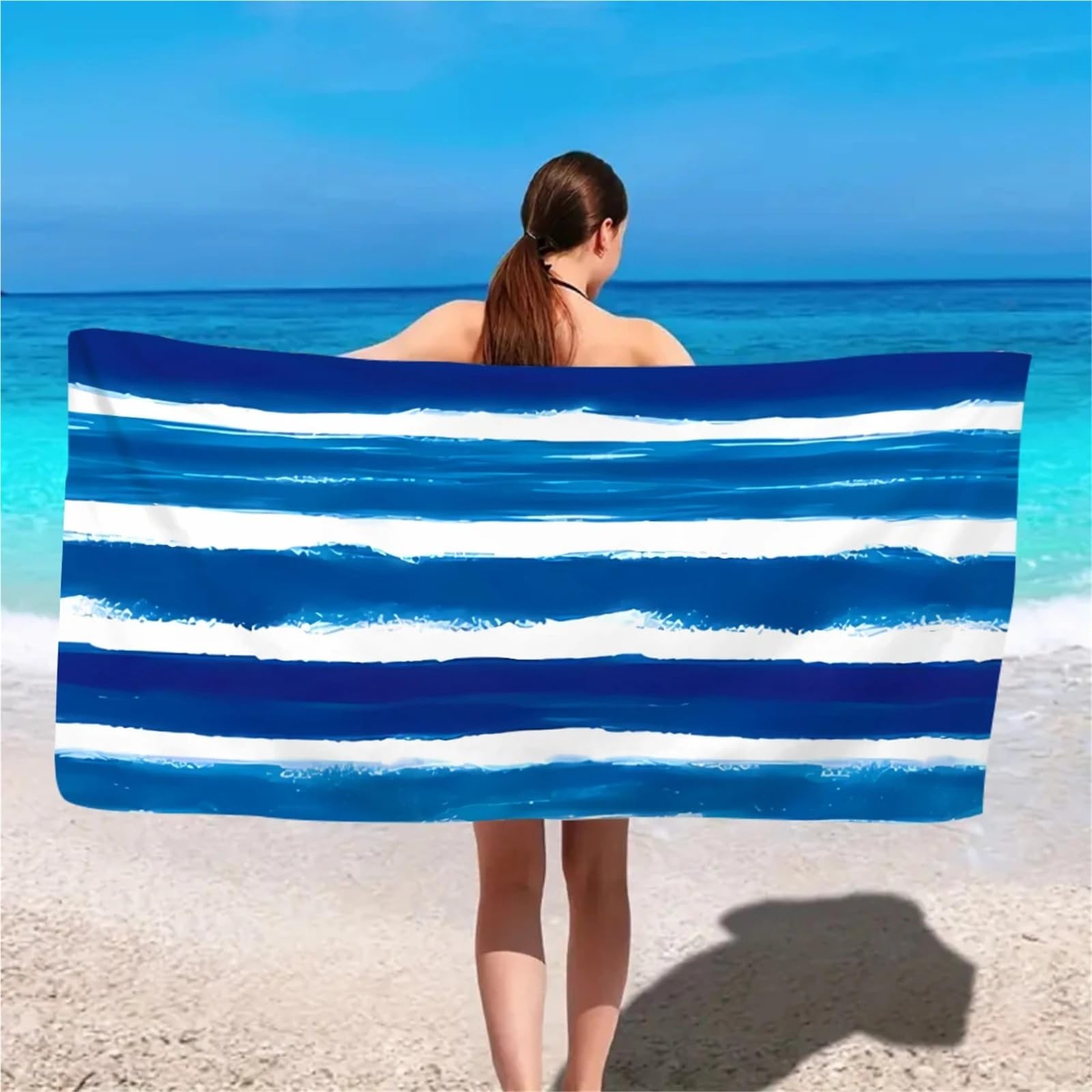 Generico Asciugamano in fibra ultrafine a righe - Asciugamano multiuso ad asciugatura rapida per spiaggia, piscina e palestra(COLOR5,L)