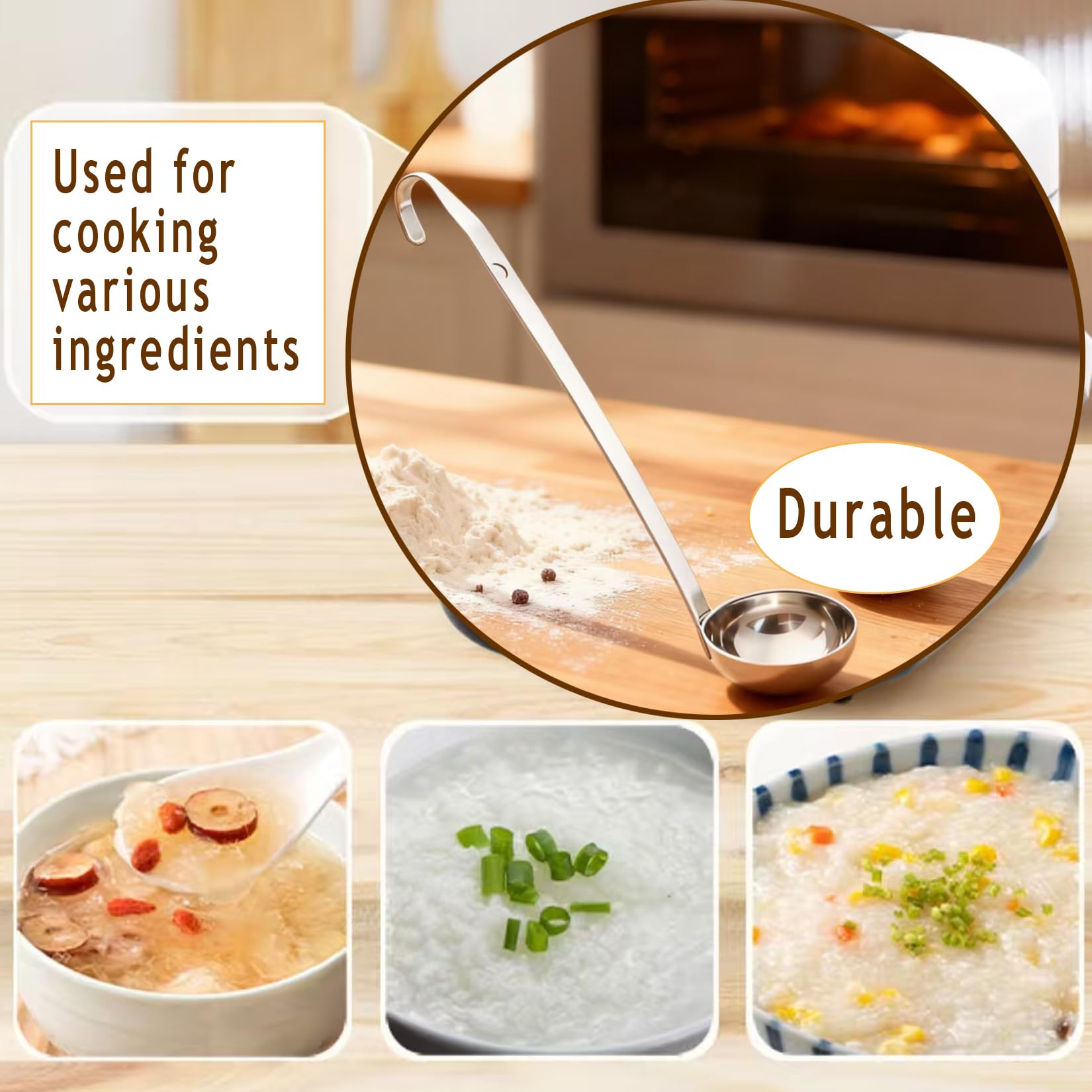 Markeny Suppenkelle aus Edelstahl, mit Metallgriff, Schöpfkelle mit Ausgießrand, 57 ml, 85 g, 113 g, 142 ml, Set Schöpflöffel zum Kochen von Suppe, Soße, 4 Stück