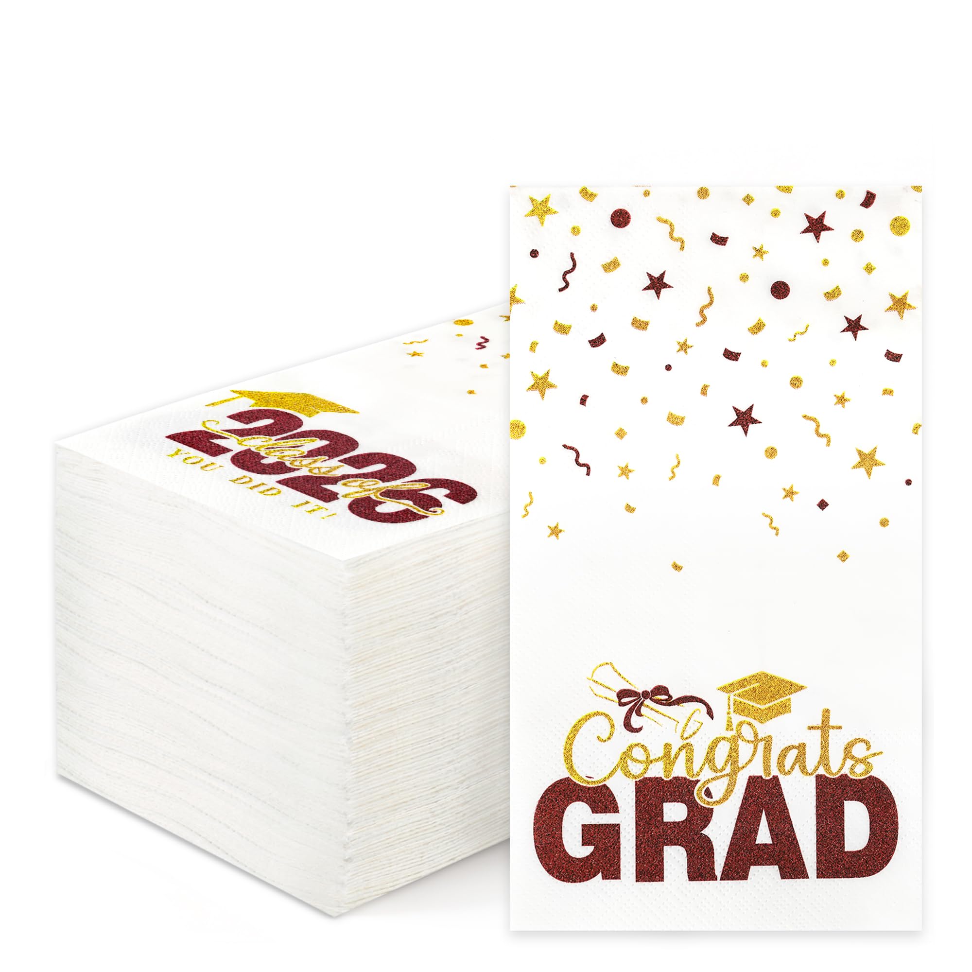 Photo 1 of [VERY SIMILAR ITEM DIFFERNET COLOR] 100 Pack Class of 2026 Graduation Napkins, Maroon Gold Disposable Congrats Grad Cocktail Napkins Paper Guest Dinner Hand Towels for 2026 High School University College Graduation Party Decorations