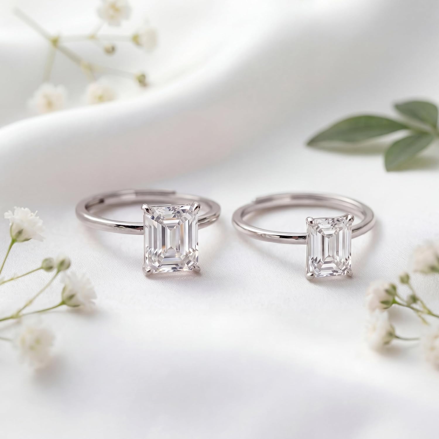 925 Sterling Silver Cubic Zirconia Engagement Adjustable Ring for Women Emerald Cut 2CT/3CT CZ Solitaire Wedding Promise Rings for Women Lover