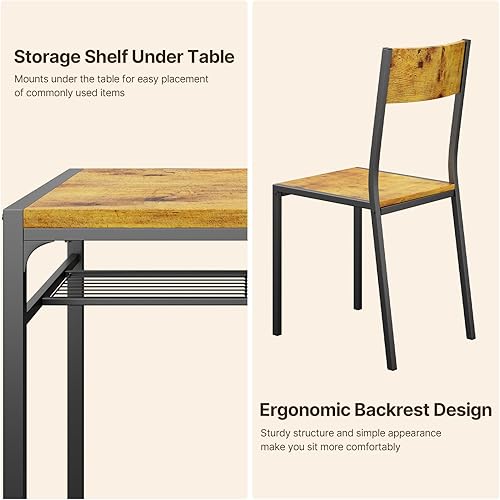 Miniatura 5 de Gizoon Juego de mesa de comedor para 2, mesa de cocina de 3 piezas con 2 sillas para espacios pequeños, apartamento, cocina, comedor, ahorro de