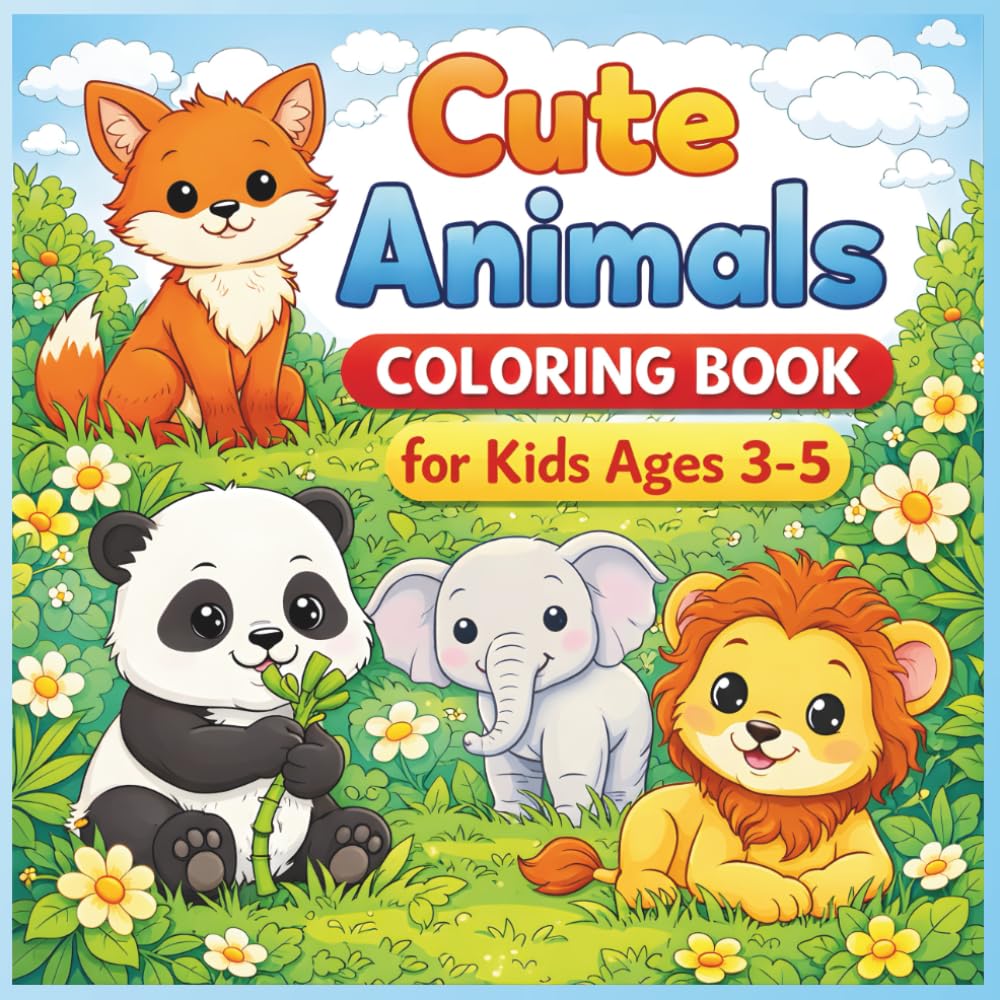 Cute Animals Coloring Book for Kids Ages 3–5: Easy Big Shapes with Bold Lines for Preschool and Toddler Coloring Fun