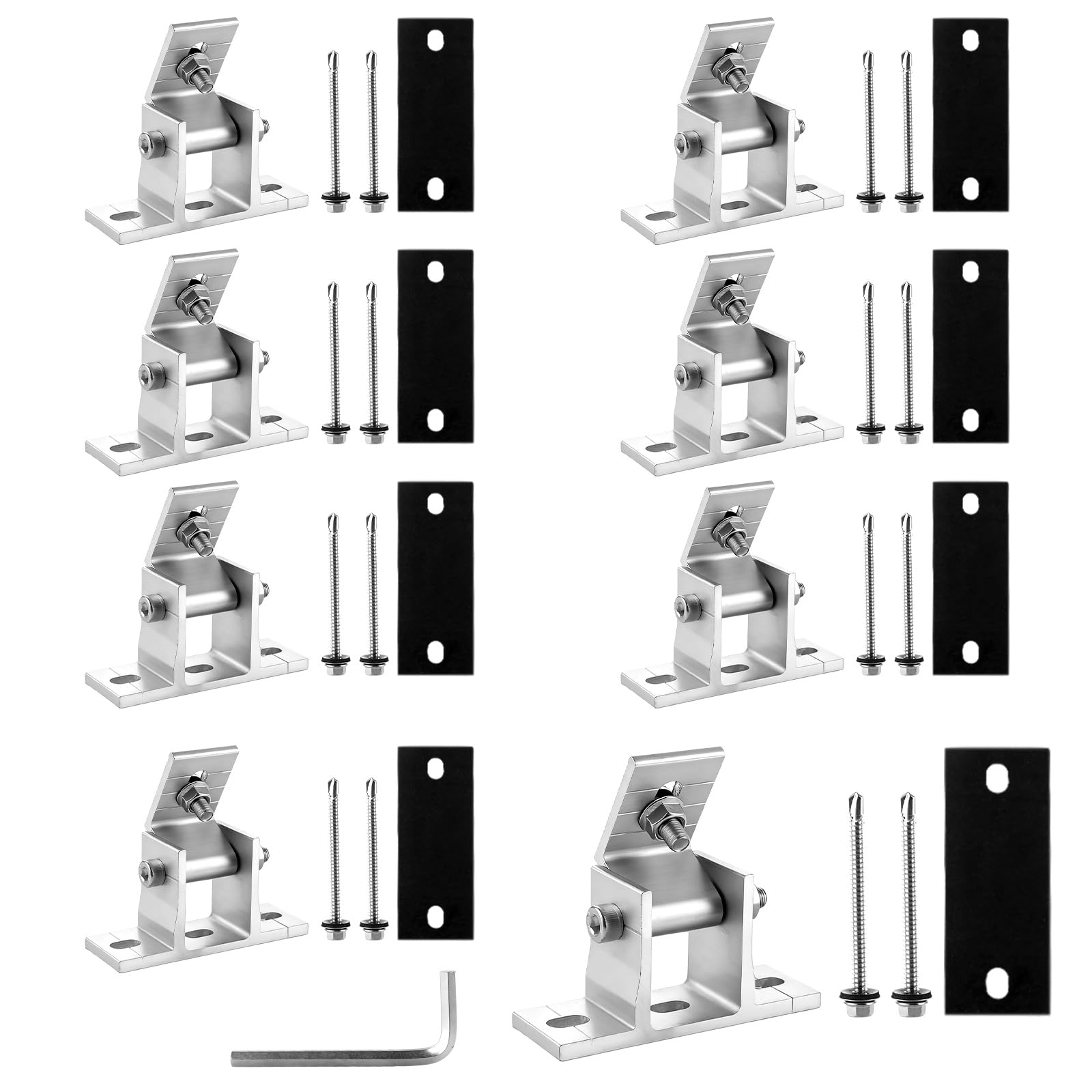 WOPPLXY Lot de 8 Support Panneau Solaire, Fixation Panneau Solaire Réglable de 10 à 60°, Kit Fixation Panneaus Solaires Fabriqué en Alliage d'Aluminium (Sans Perche Télescopique)