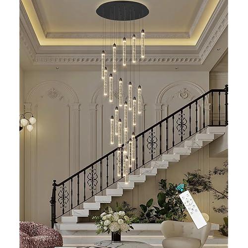 20-Lights Chandelier LED Dimmable Chandeliers for Entryway Flush Mount Ceiling Pendant Light Fixture Crystal Chandeliers for Living Room Black Finished Lighting Modern 156in High Ceiling Chandelier