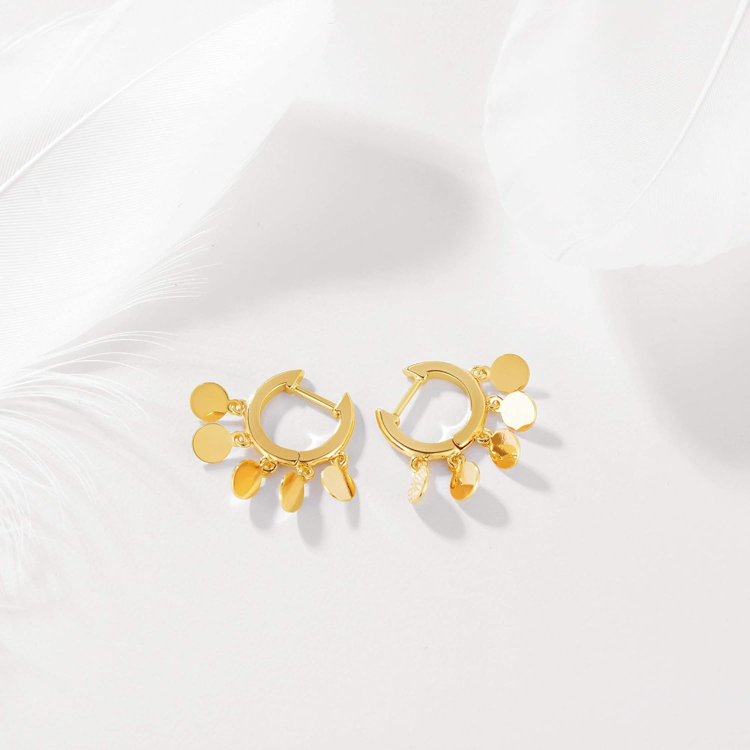 DREMMY STUDIOS Gold Dainty Huggie Hoop Earrings 18K Gold Plated Exquisite Open Tassel Dangle Charm Drop Sleeper Geometric Cross Coin Star Heart White CZ Simple Hypoallergenic Earrings for Women - Image 6