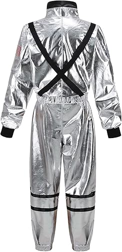 Miniatura 2 de GRAJTCIN Disfraz de astronauta unisex para mujer y hombre, traje espacial plateado para Halloween
