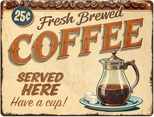 Miniatura 34 de Letrero de metal de café fresco, arte de pared retro para el hogar, cocina, cafetería, oficina, decoración de 8 x 12 pulgadas Café4,Café6,Perro