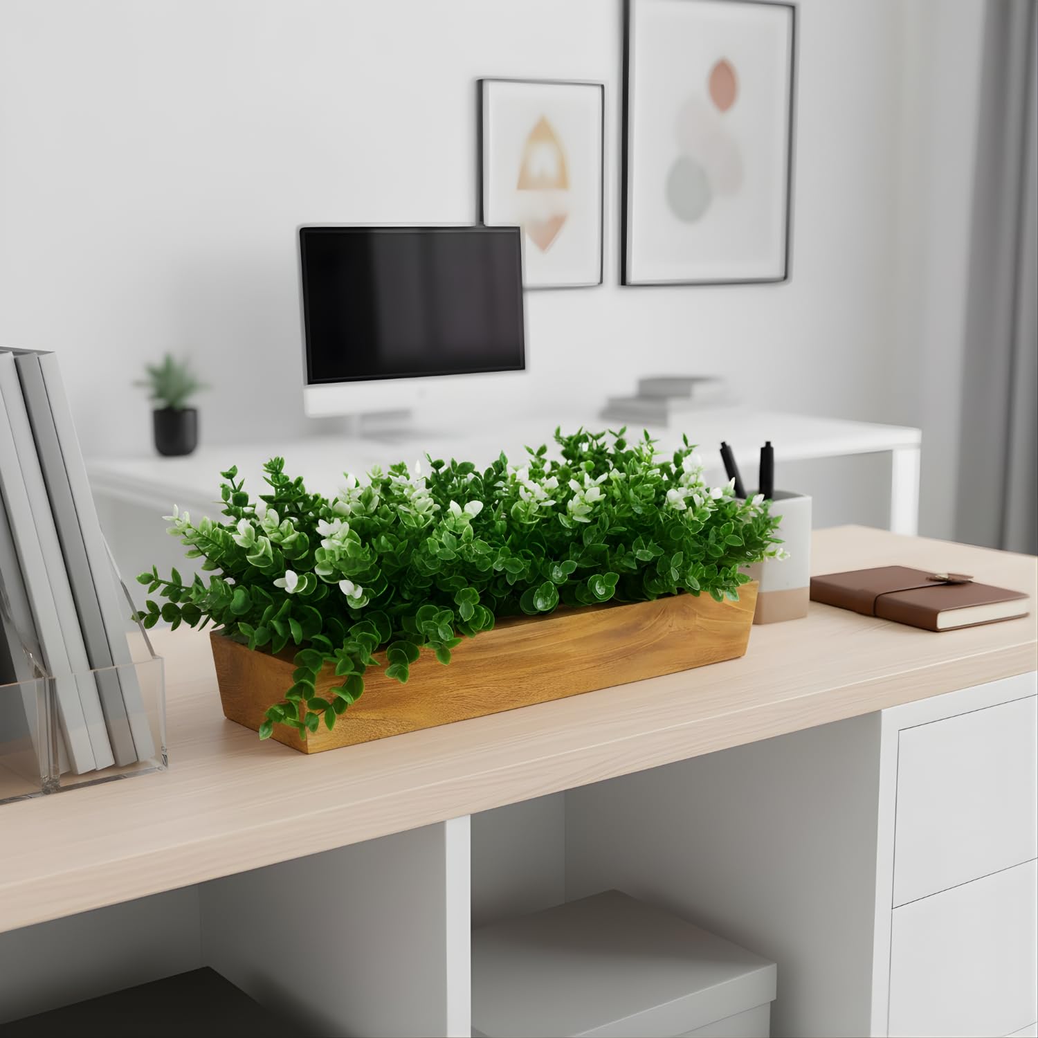 Artificial Plant Leaves - Wooden Tray Decor -2