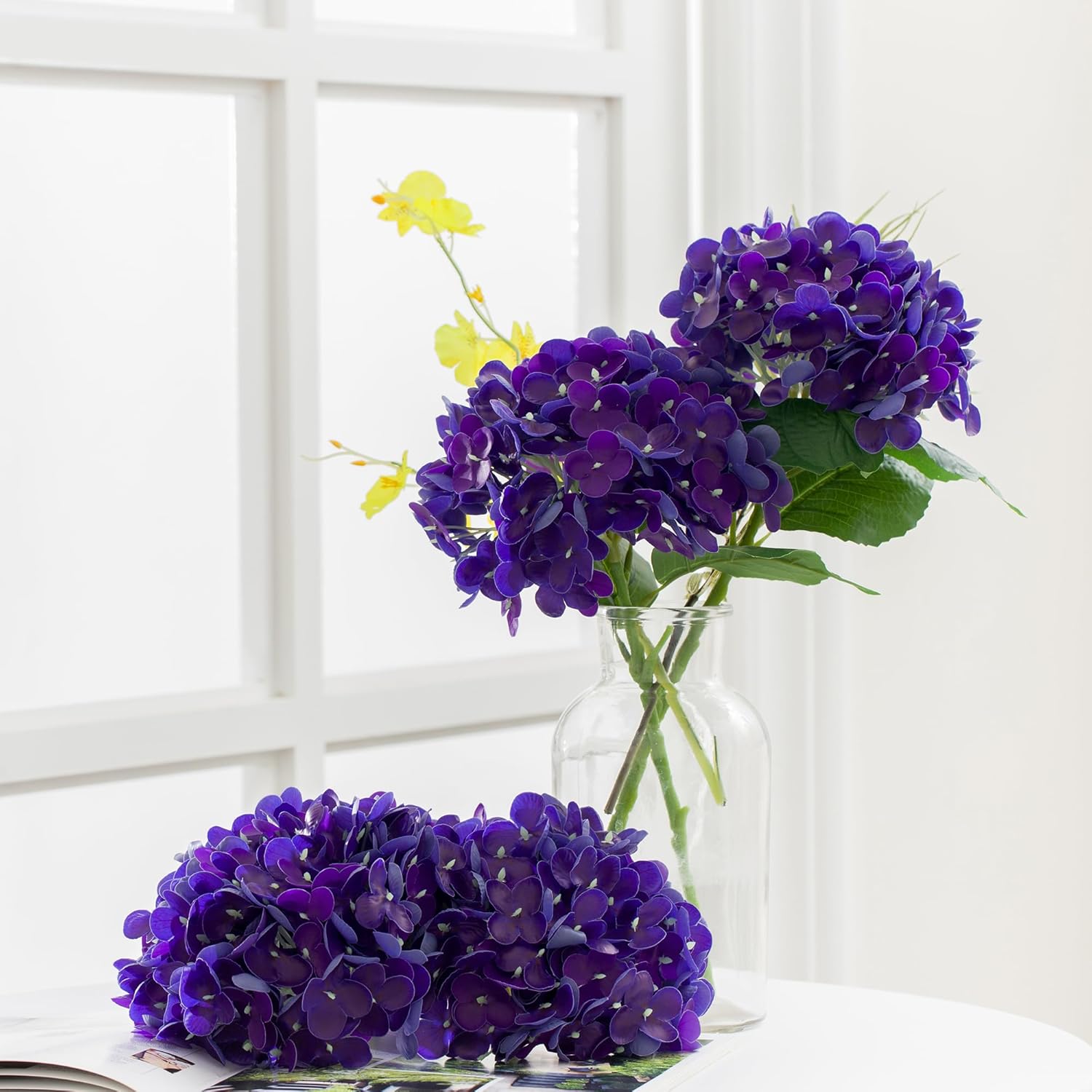 Coferset 5pcs Hydrangea Artificial Flowers Real Touch 20 inch Lifelike Hydrangea Flower for Home Wedding Office Party Living Room Decoration (Purple)