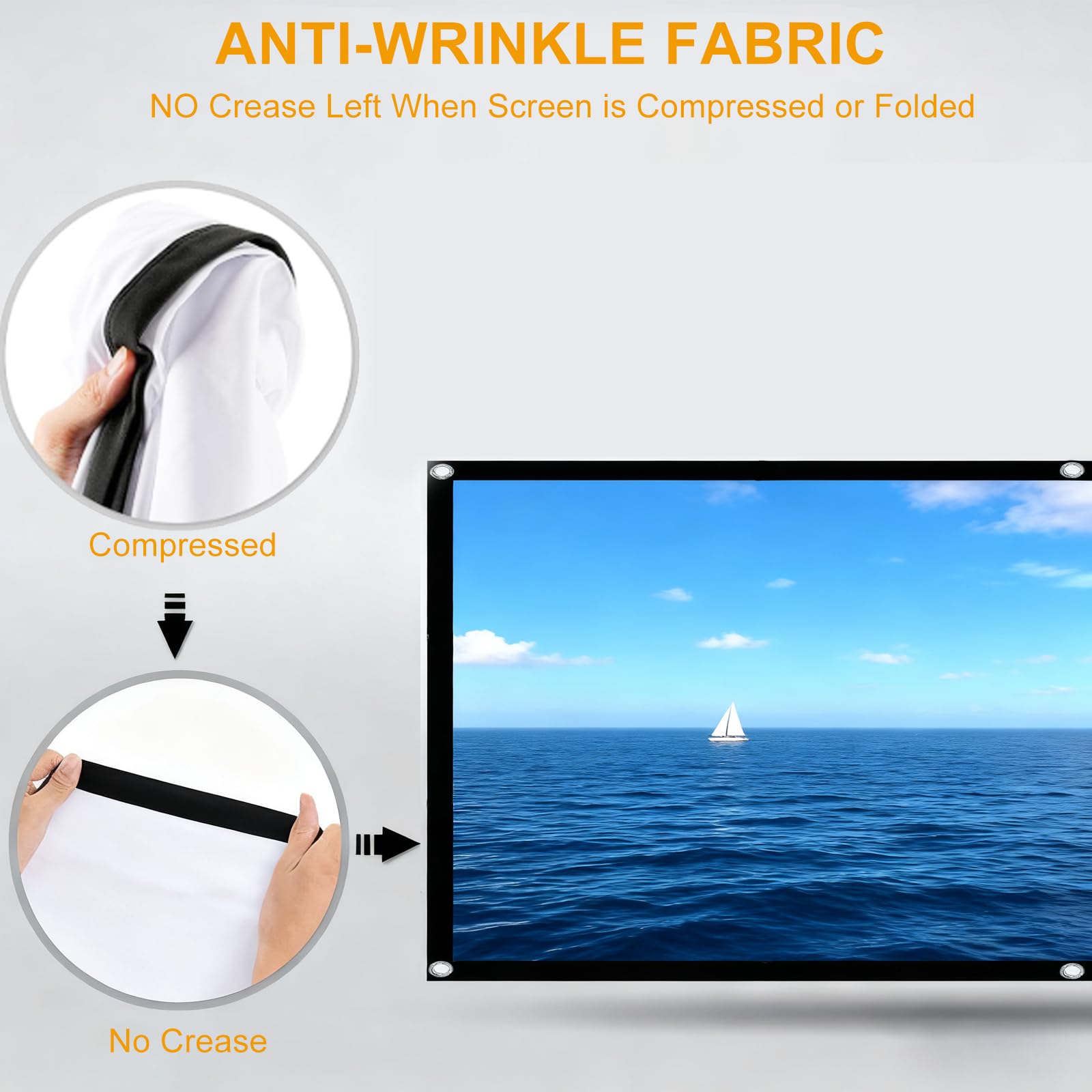 Proiettore di tela pieghevole da 60 pollici, portatile | 16:9 HD 4 K con proiezione sospesa e double face, resistente alla luce, spesso e senza pieghe, facile da trasportare, per home cinema