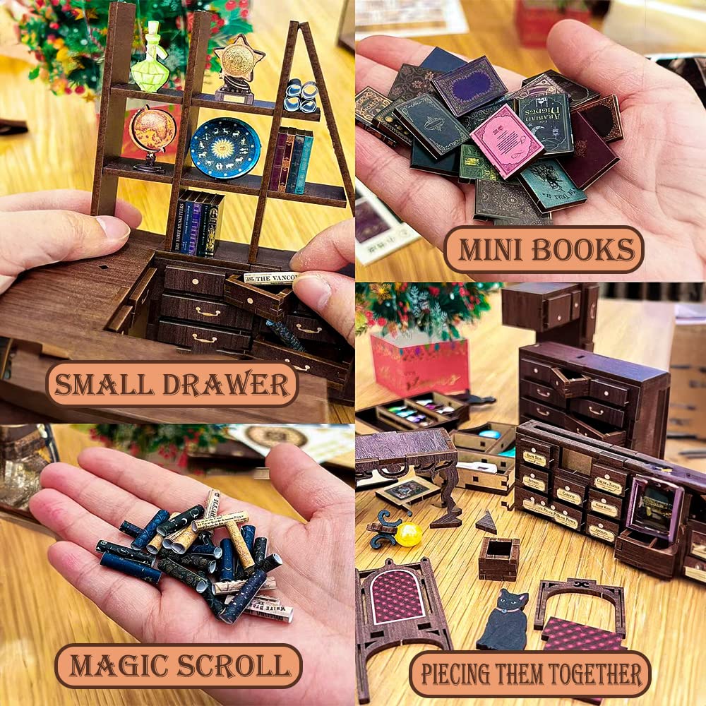 Cutefun - Diorama di un angolo di lettura, kit fai da te in miniatura da costruire, con luce LED, motivo farmacia magica, per modellismo, con ripiano antipolvere inseribile, per adulti (SZ05B)