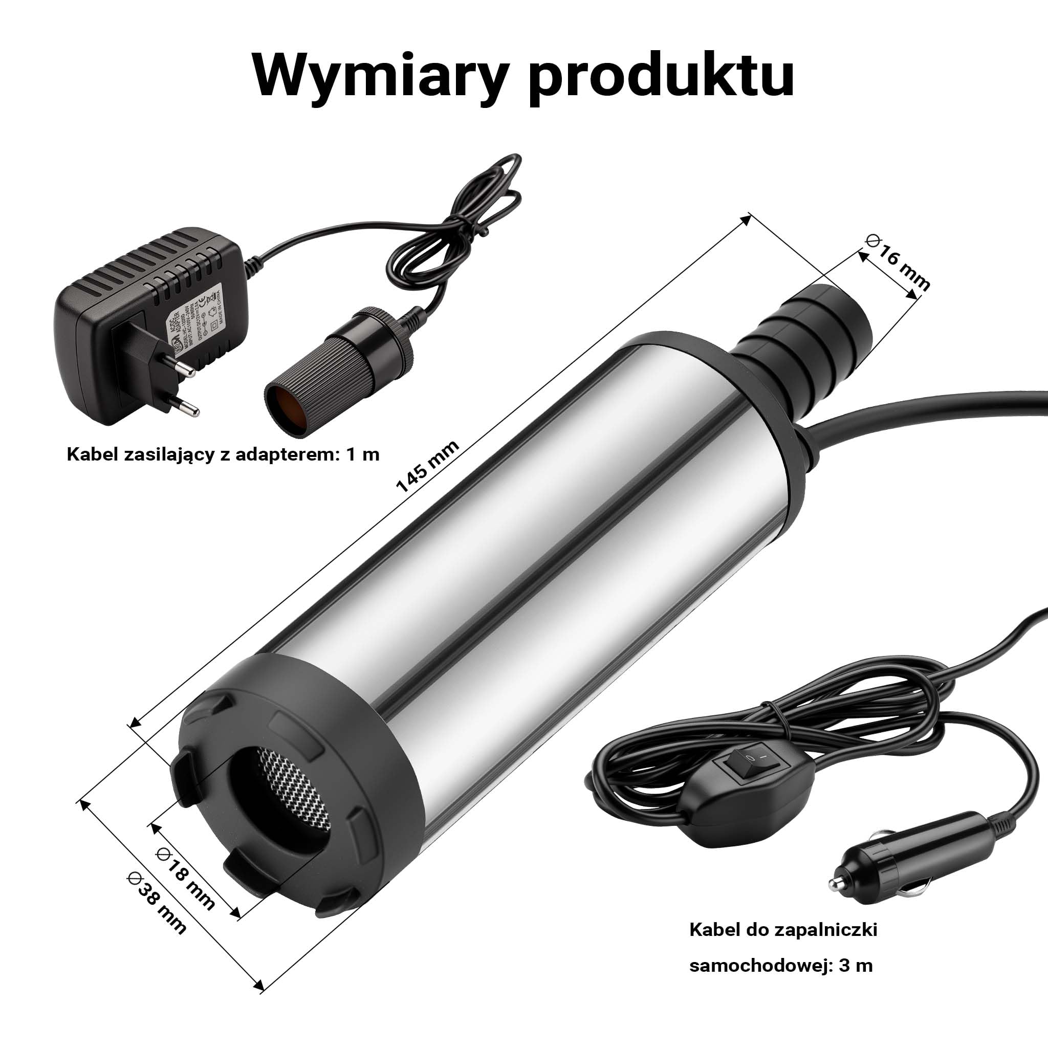 Mini pompa Wiltec 12-15 l/min 8500 obr/min 12 V, wylot 16 mm, pompa zanurzeniowa do wody i oleju napędowego, do spuszczania cieczy, odwadniania, pompowania ponad