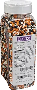 DecoPac Spooky Halloween Edible decorations sprinkles quins, Multicolored - Orange, White and Black, 18 Ounces