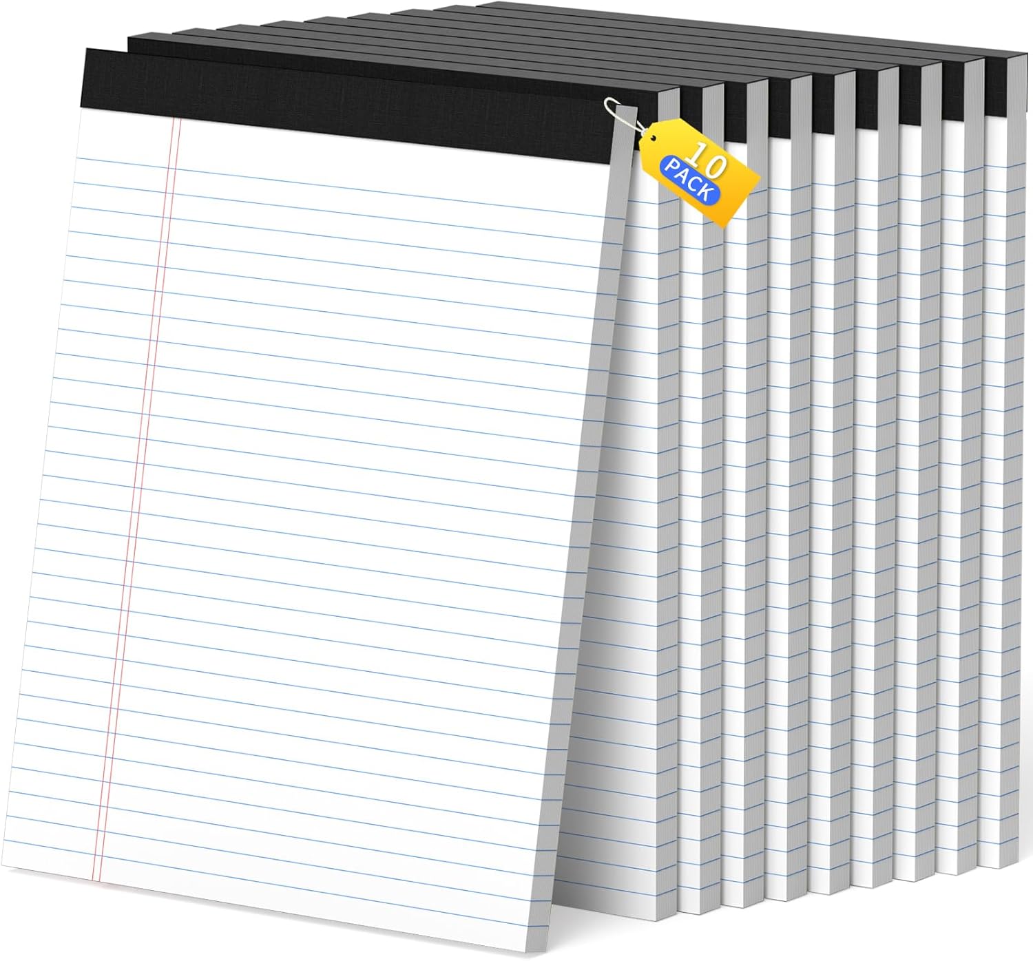 Legal Pads 8.5 x 11, White Note Pads, Wide Ruled Paper - 10 Pack (500 Sheets Total), Thick 80gsm Premium Writing Pads with Perforated Pages & Sturdy Backing Board for Office, School, Home