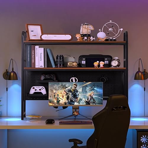 Miniatura 3 de deli Estantería de escritorio, estante de escritorio de metal con ganchos para tablero de clavijas, estante de exhibición de 2 niveles, organizador