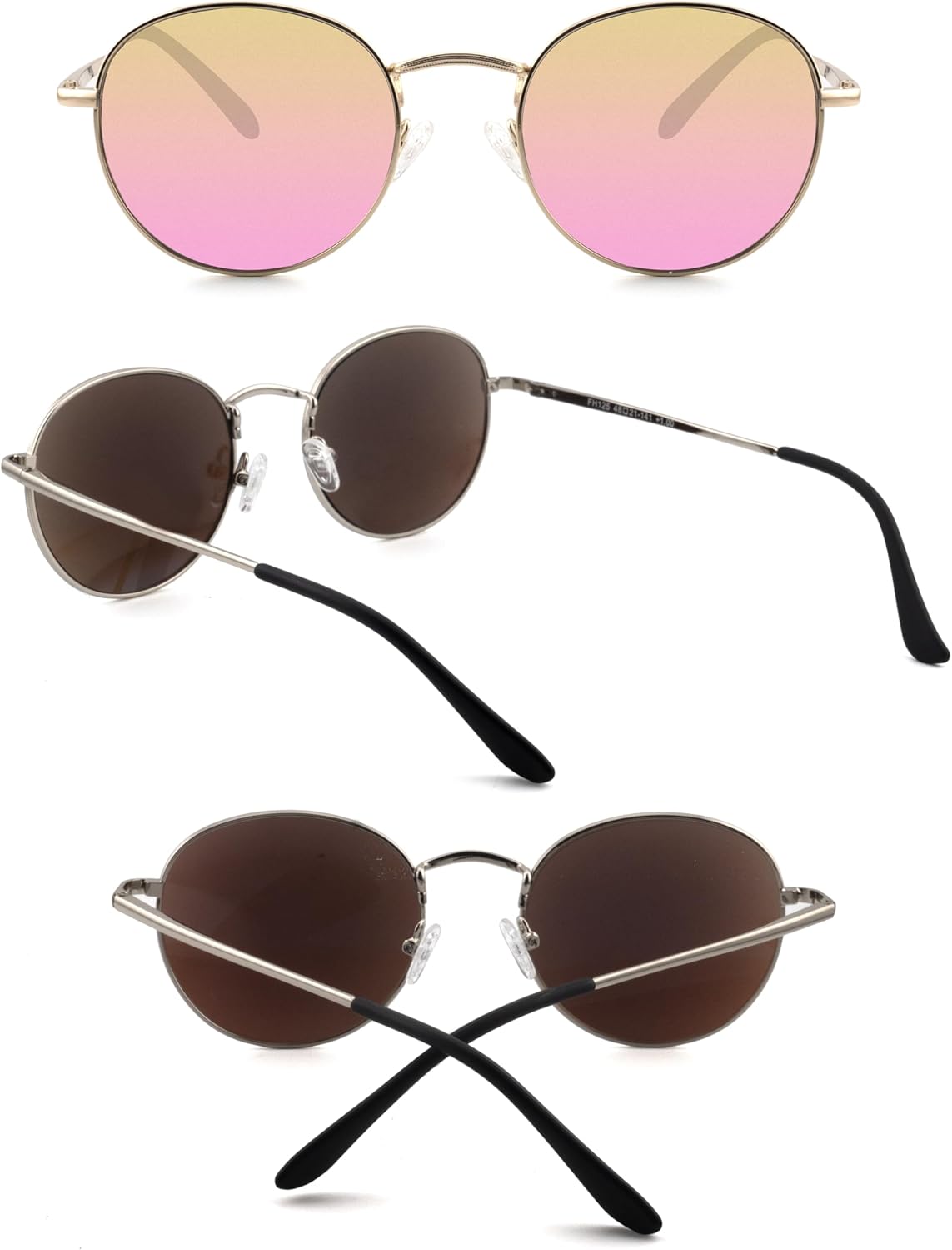Round Full Reading Sunglasses Women Men, Mens Womens Sun Readers Metal Circle Frame Mirrored Pink Blue NON BIFOCAL Gold Frame Mirrored Pink Lenses, 2.50 - Image 6