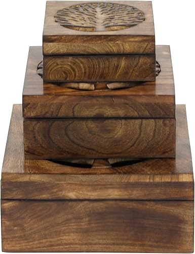 Miniatura 1 de Deco 79 Caja decorativa floral de madera de mango con tapa con bisagras, juego de 3 cajas de almacenamiento de 8 pulgadas, 10 pulgadas, 12 pulgadas