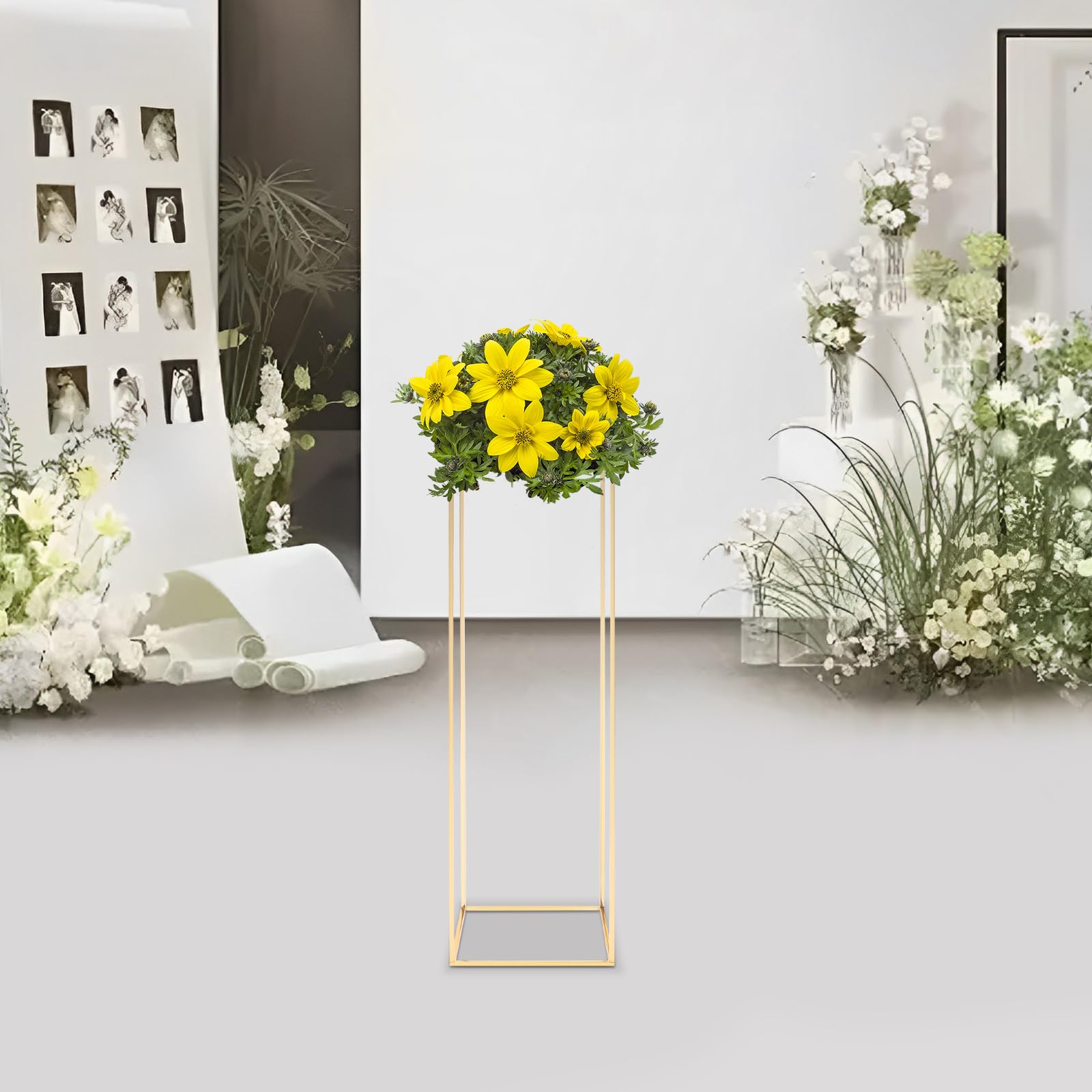 Supporto per fiori in metallo dorato per matrimonio, 100 cm, centrotavola per vasi, con piastre acriliche trasparenti, espositore geometrico per matrimoni, compleanni, feste, decorazioni per la casa