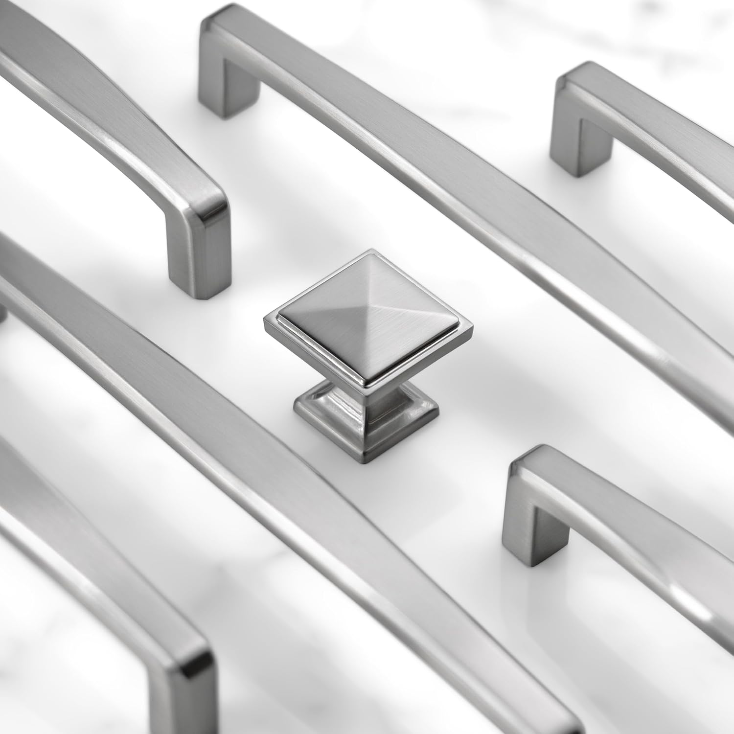 HESTIA HARDWARE 10 Pack Square Cabinet Knobs | Satin Nickel Cabinet Knobs, Handles for Cabinets and Drawers, Silver Kitchen Hardware, Bathroom Cabinet Pulls, Silver Knobs (Z25.10.S)
