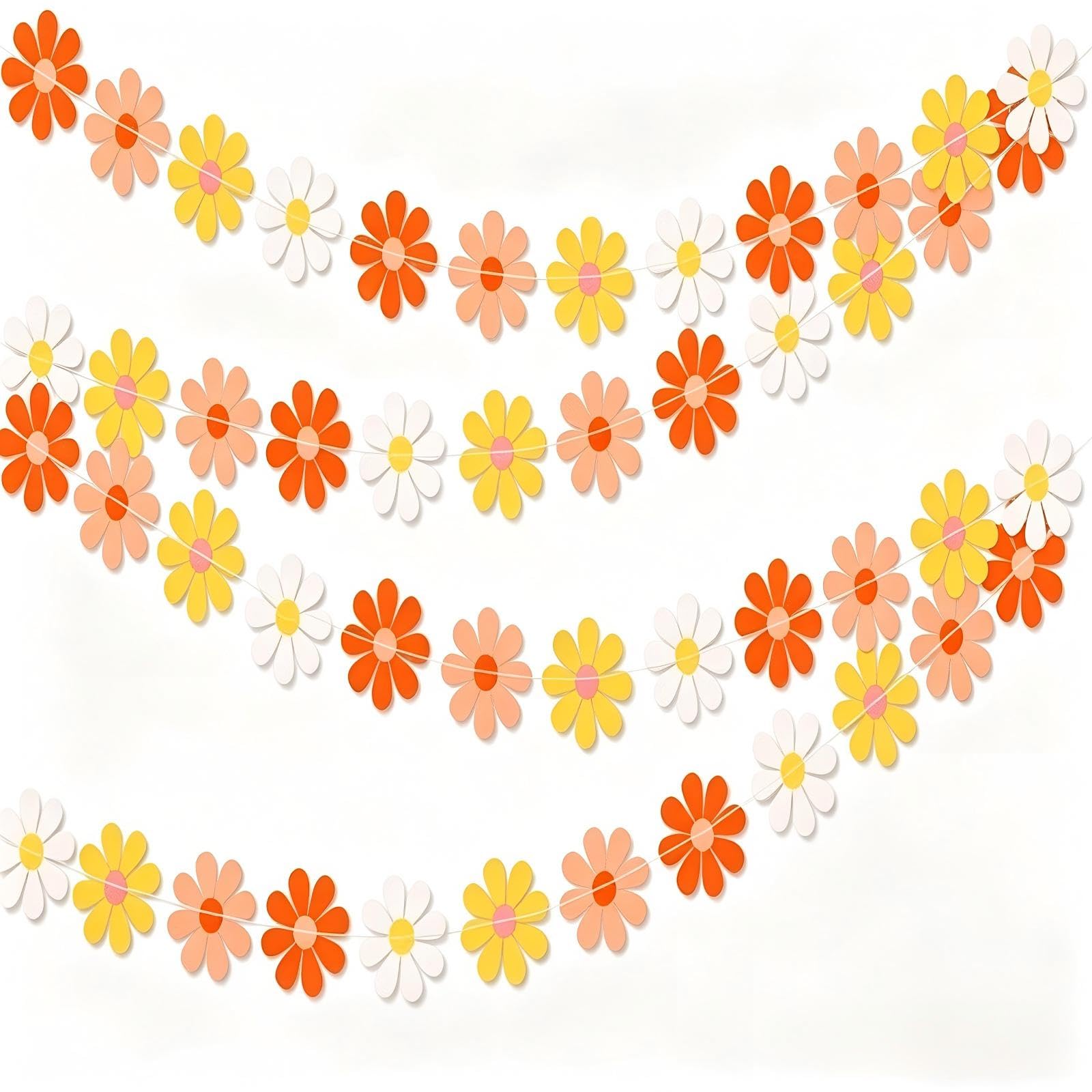 Paper Flower Decorations Garland, 2.5m Multicolor Daisy Flower Hanging Banner for Spring Summer Wedding Engaged Baby Shower Garden Party Decorations Indoor Outdoor (Flower Diameter 9.3cm)