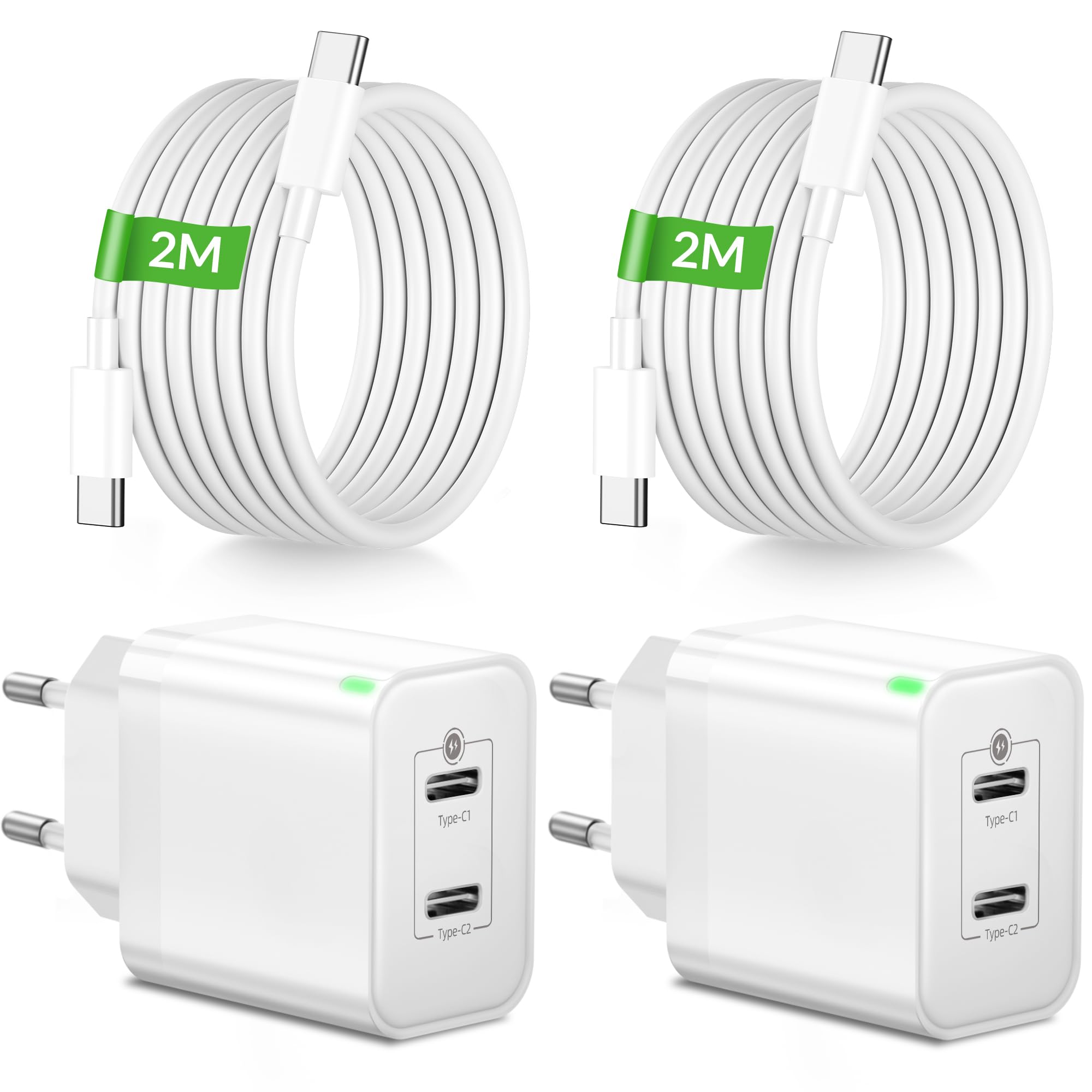 45W 2-Port USB C Ladegerät Schnellladekabel 2M für iPhone 18 Pro Max 2 Pack | USBC Schnellladegerät Netzteil Charger Adapter mit Ladekabel für iPhone Duo 17e Air 17 16 15 Pro Max 16e, iPad Pro/Air