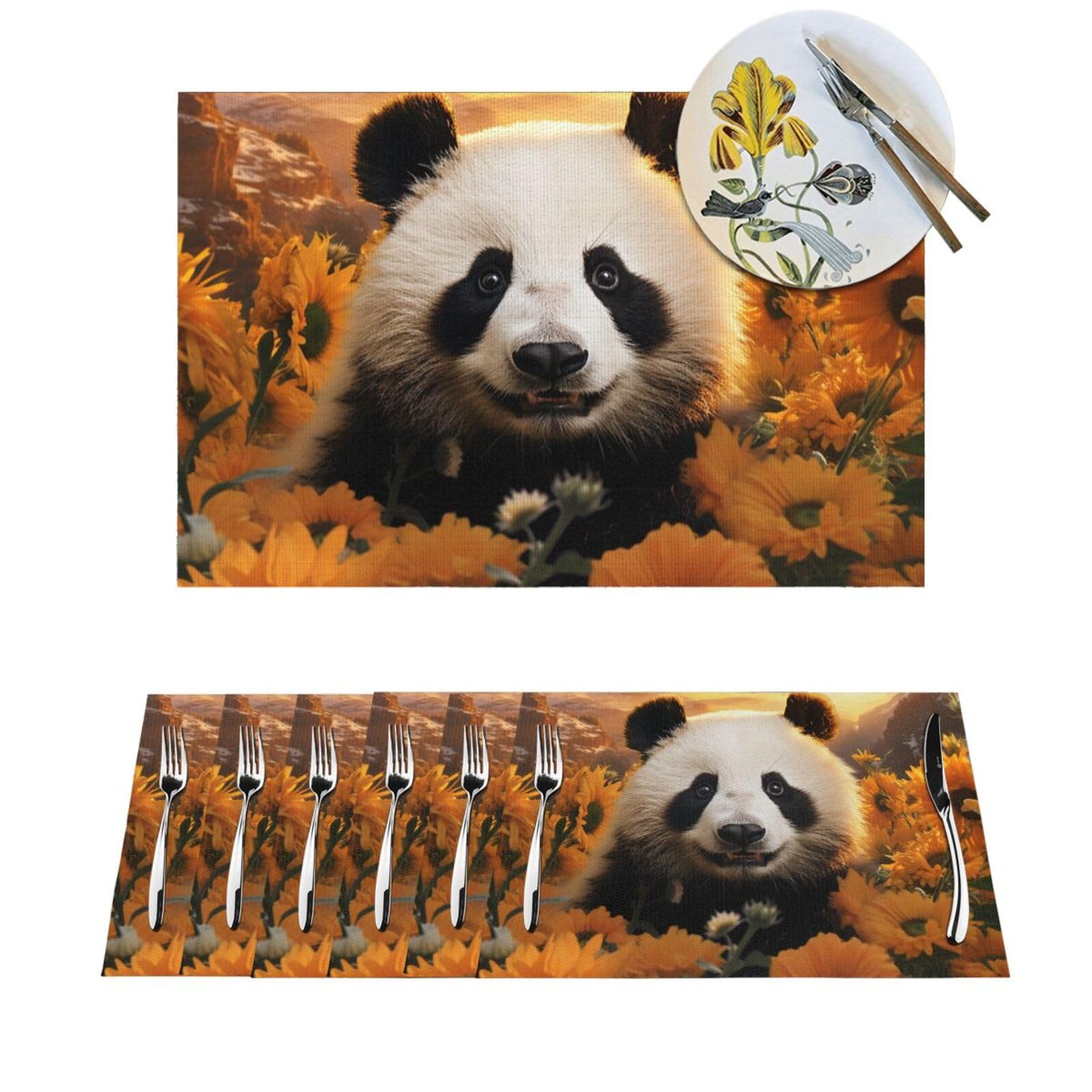 Sets de table en PVC tissé panda lot de 6 lavables 46x31 cm pour table de cuisine festive