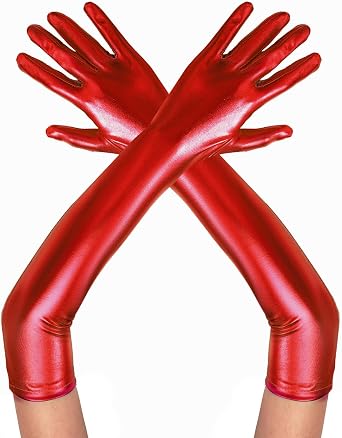 Lystaii Long Metallic Shiny Spandex Opera Gloves for 20s Costume