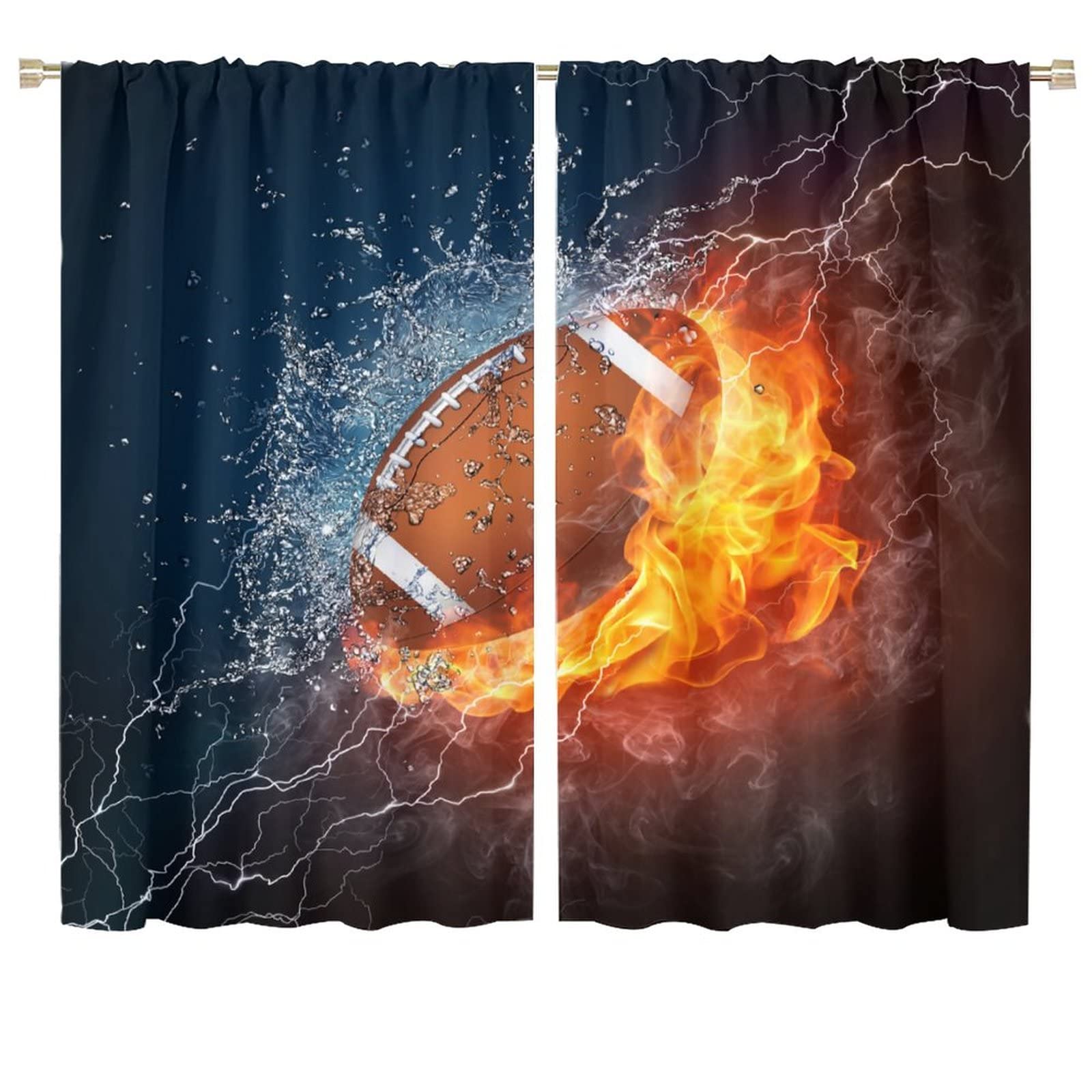 JESTRONRY Sports Curtains,American Rugby Football Flame Sports Theme Cool Modern Style Blackout Rod Pocket Window Drapes for Living Room Kids Teens Boys Bedroom Home Decor W72xL63in