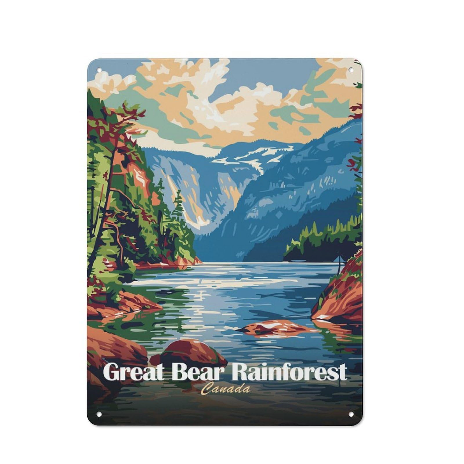 Junmoney Style-5 Great Bear Rainforest Canada Landscape Vintage Metal Plaque 40X30cm For Hobby Room Or Studio, Suited To Hobby Room Decor Fans