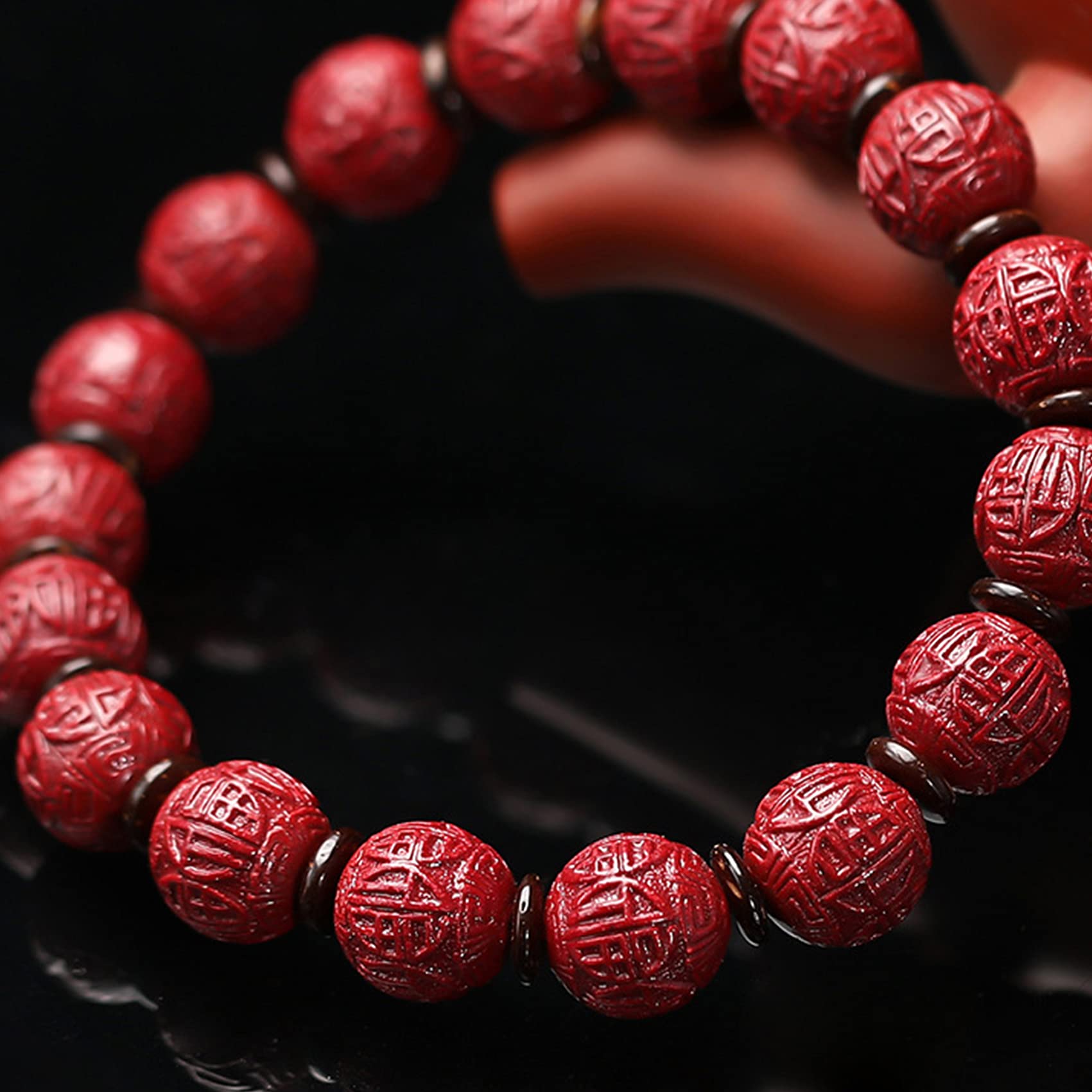 YCTTKDD Bracciale con Pietre preziose Naturali, Braccialetto Portafortuna con Carattere Cinese Fu, Ciondolo con cinabro Rosso, amuleto per Le Vacanze, attira Soldi, prosperità, Fortuna, C12mm