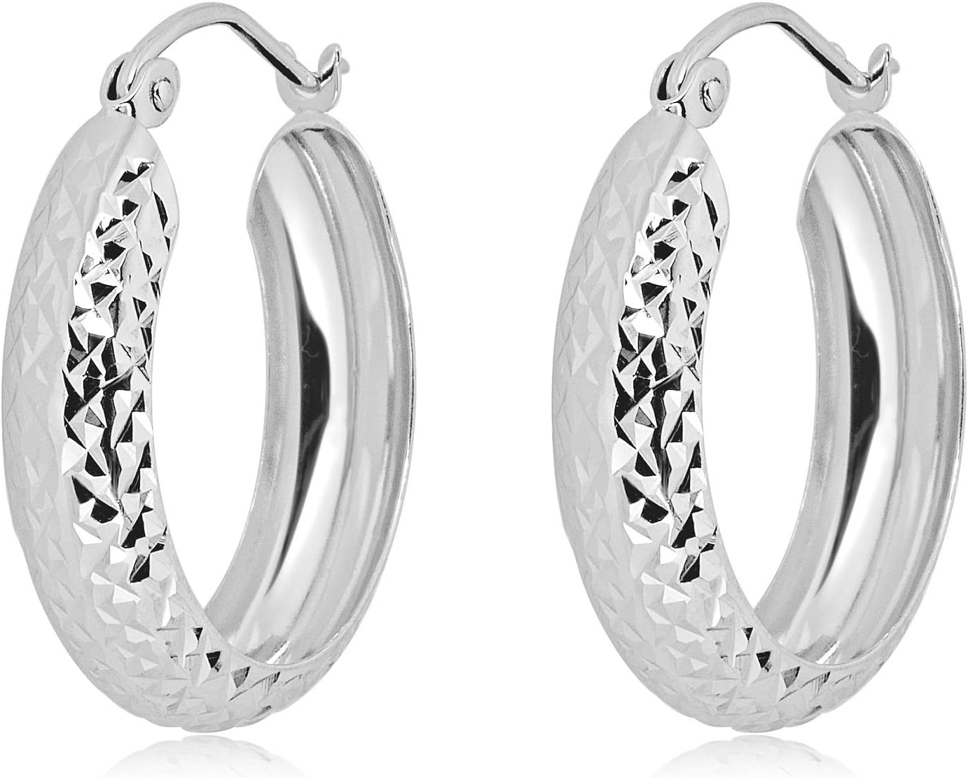 AVORA 10K White Gold 5mm Diamond-Cut Hoop Earrings