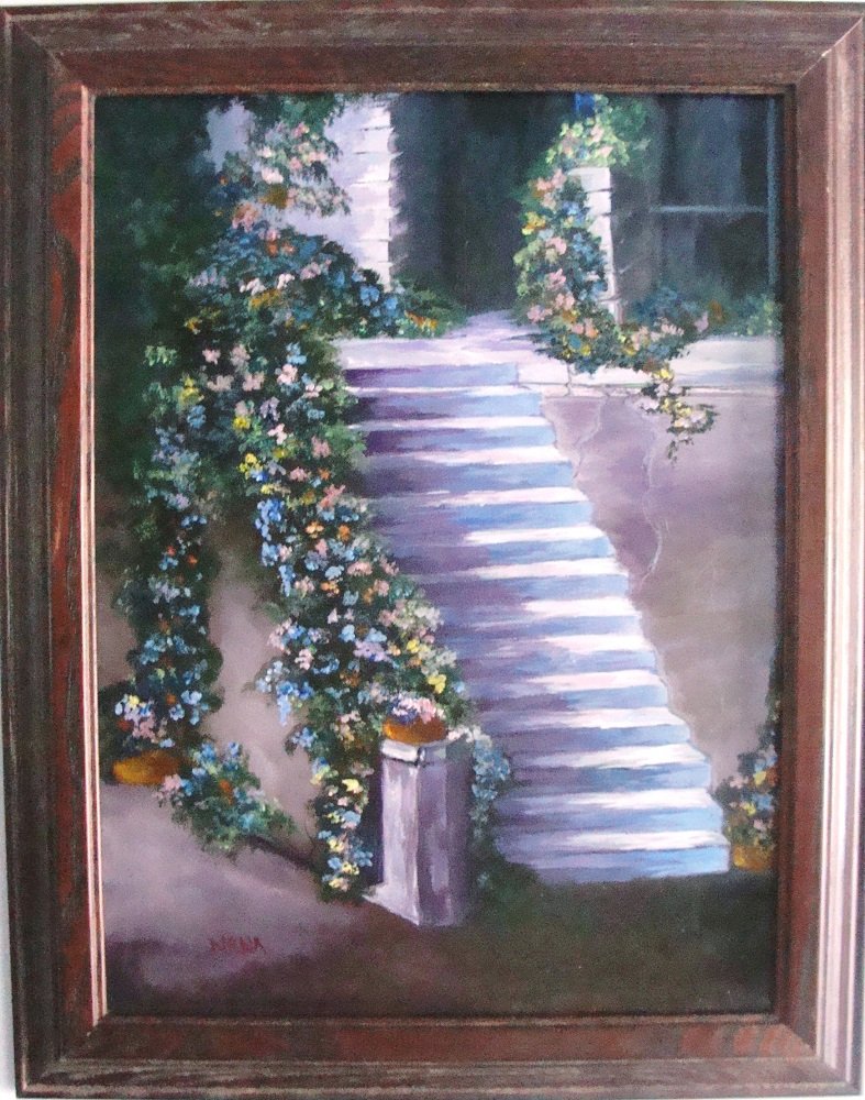 paintings by Nana - Steps to Back Door - Spanish Feel - Framed - Acrylic Fine Art