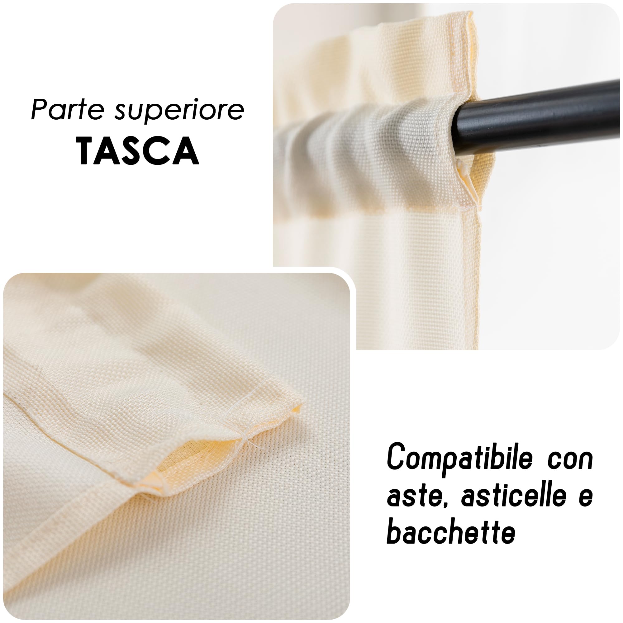 GIRASOLE Paire Rideaux Semi-Opaques Unis - 70 X 150 Cm Crème, Salon Chambre Balcon GIRASOLE Paire Rideaux Semi-Opaques Unis - 70 X 150 Cm Crème, Salon Chambre Balcon