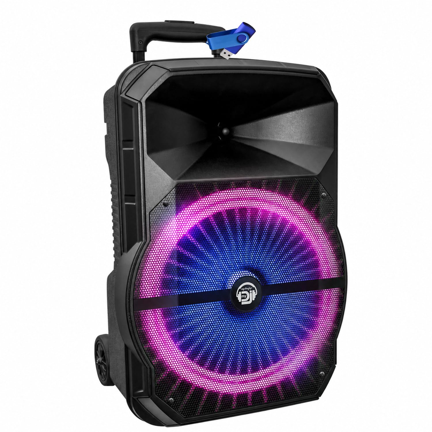 MDJ12 RVB Enceinte Sono Mobile 600W 12" LEDs Bluetooth USB Micro VHF Filaire Télécommande Clé USB 32Go