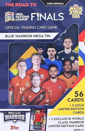 2022 Topps Match Attax Soccer Road to Nations League Finals BLUE WARRIOR Collectible Mega Tin with an EXCLUSIVE World Class Warrior Limited Edition
