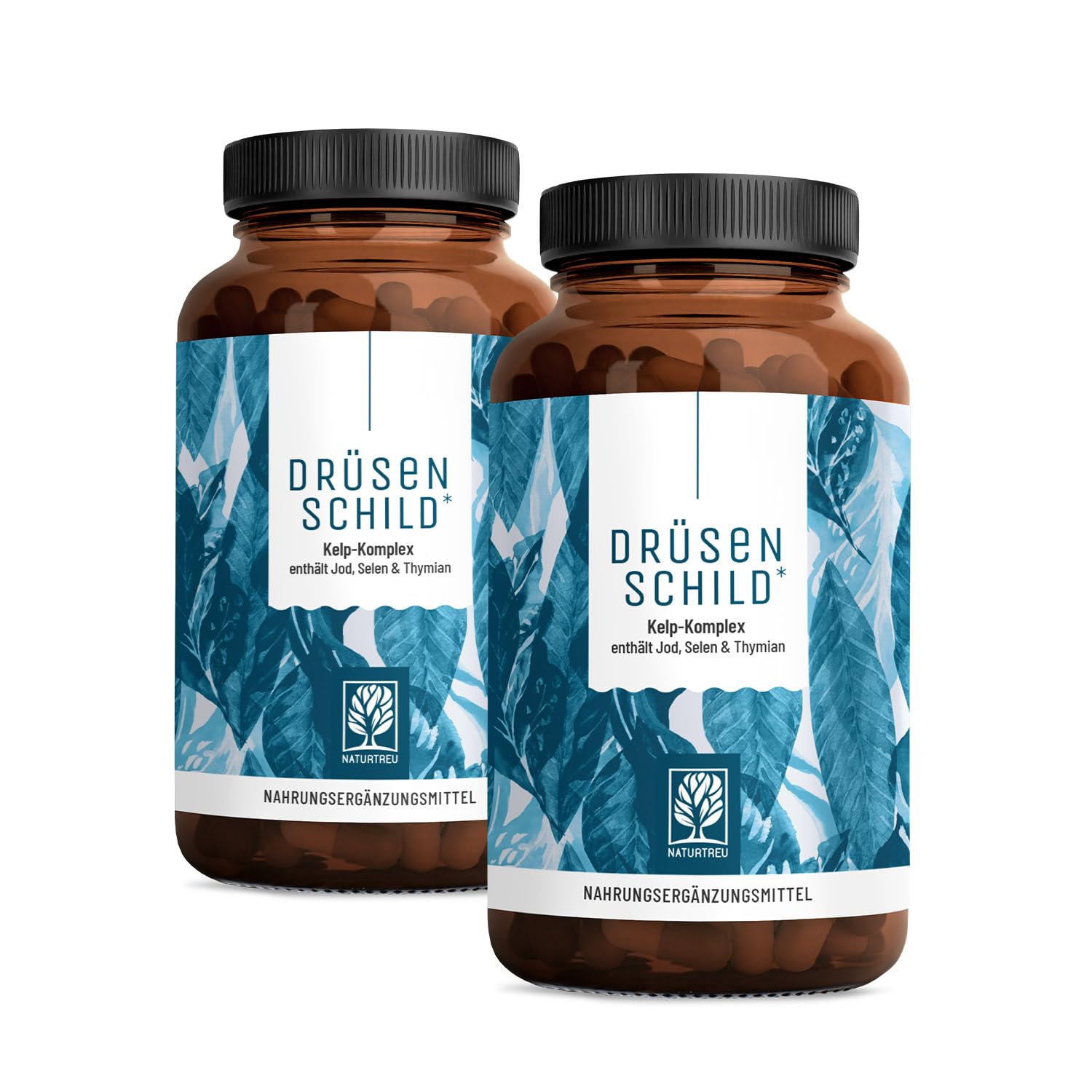 NATURTREU® Jod Selen Komplex Kapseln - 150µg Jod aus Braunalgen (Kelp Extrakt) mit Selen und Thymian - Hochdosiert, natürlich und vegan - 360 Kapseln - Vorteilsbundle 2er Paket