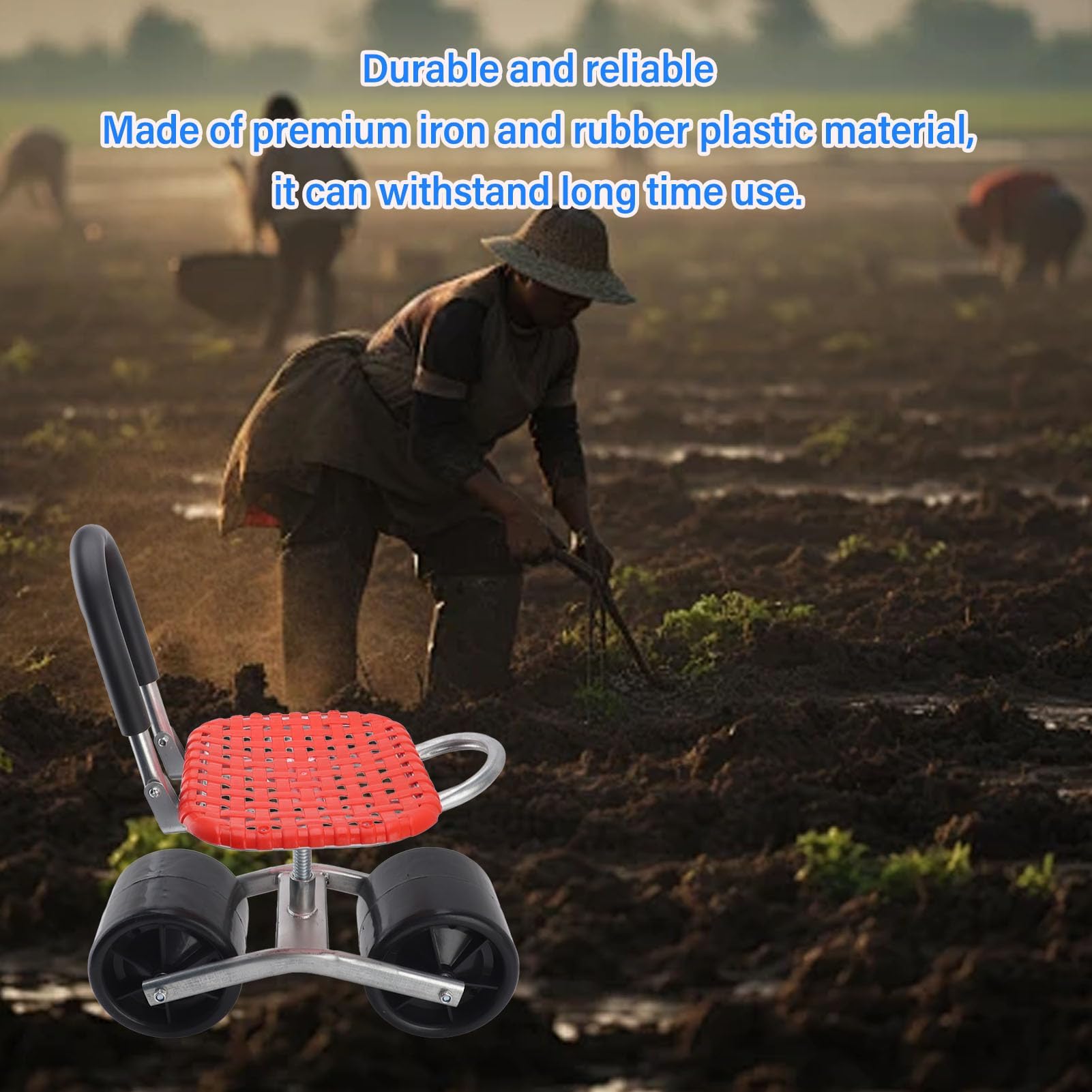 Ejoyous Taburete de Jardín con Ruedas, Asiento con Ruedas para Jardinería, Altura Ajustable 22-35 Cm, Asiento de Jardín Móvil, Ahorro de Mano de Obra, Rojo, Minimalista