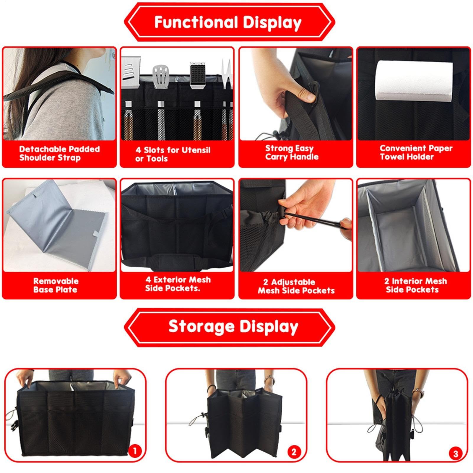 Générique Torba narzędziowa do , torba na narzędzia do grillowania - pojemnik do przechowywania z wytrzymałym uchwytem - boczne kieszenie z siatki, torba do przechowywania akcesoriów kuchennych