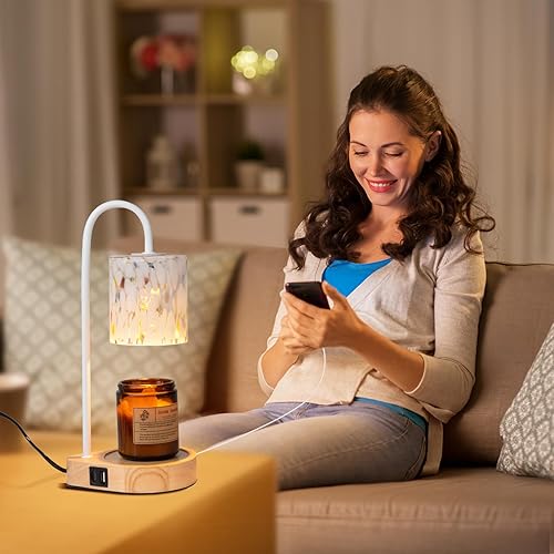 Miniatura 5 de Lámpara eléctrica calentadora de velas con temporizador lámpara fundidora de velas de vidrio blanco roscado con puertos de carga USB y salida de CA,