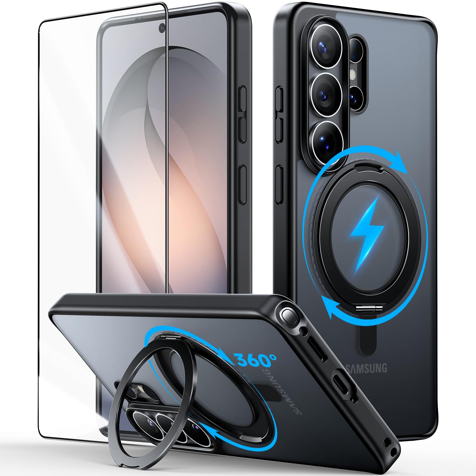 JUESHITUO 360° Magic Stand für Samsung Galaxy S26 Ultra Hülle [Militärschutz] [Unsichtbarer Ständer] Stoßfeste Kratzfeste Case Handyhülle Schutzhülle für MagSafe, Schwarz