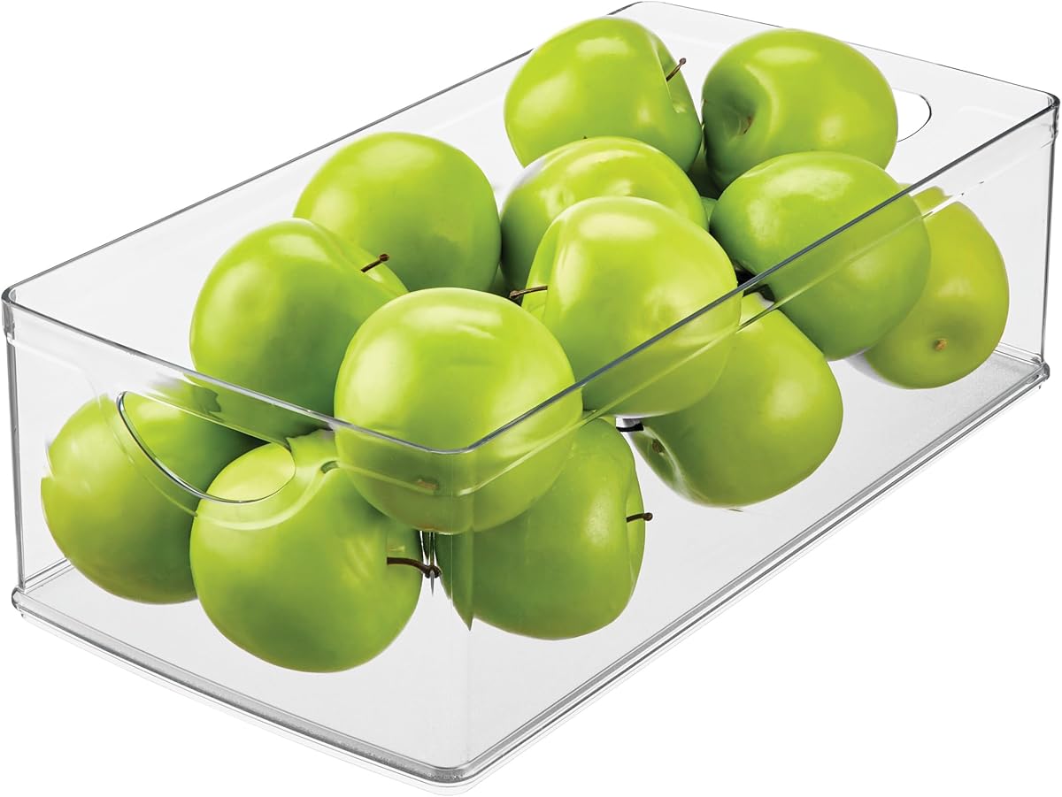 Contenedor de almacenamiento extra largo de plástico transparente apilable | Organizador para gabinete de cocina o despensa