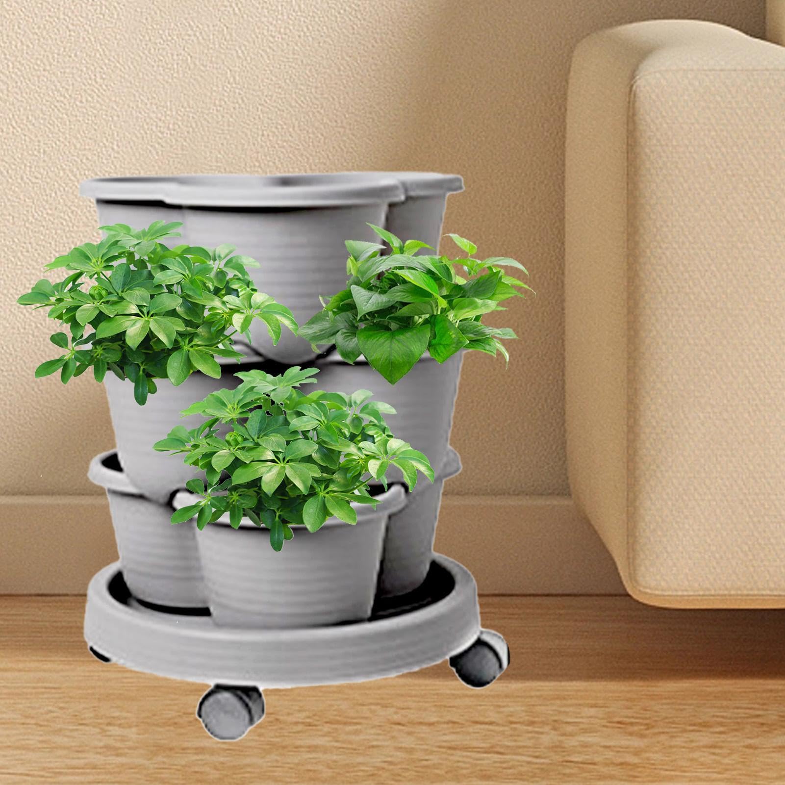 Torre Cultivo Vertical De Cultivo En Contenedor Con Ruedas Extraíbles | Jardinera Exterior Superponible En Niveles Kit De Herramientas Para Verduras, Suculentas Y Fresas, Interior Y Exterior