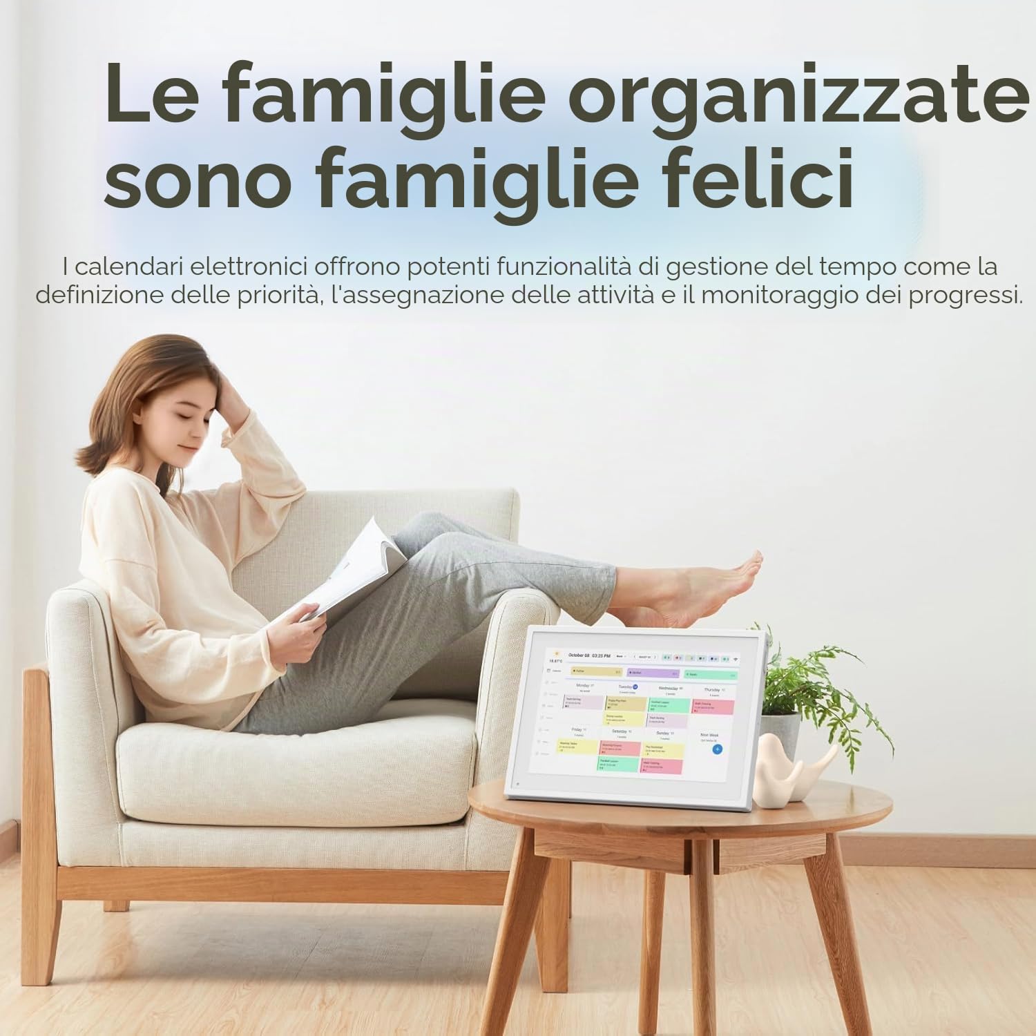Calendario digitale, calendario elettronico da parete da 15,6 pollici con foto di condivisione video, piani di eventi familiari intelligenti, planner digitale da parete con supporto da tavolo